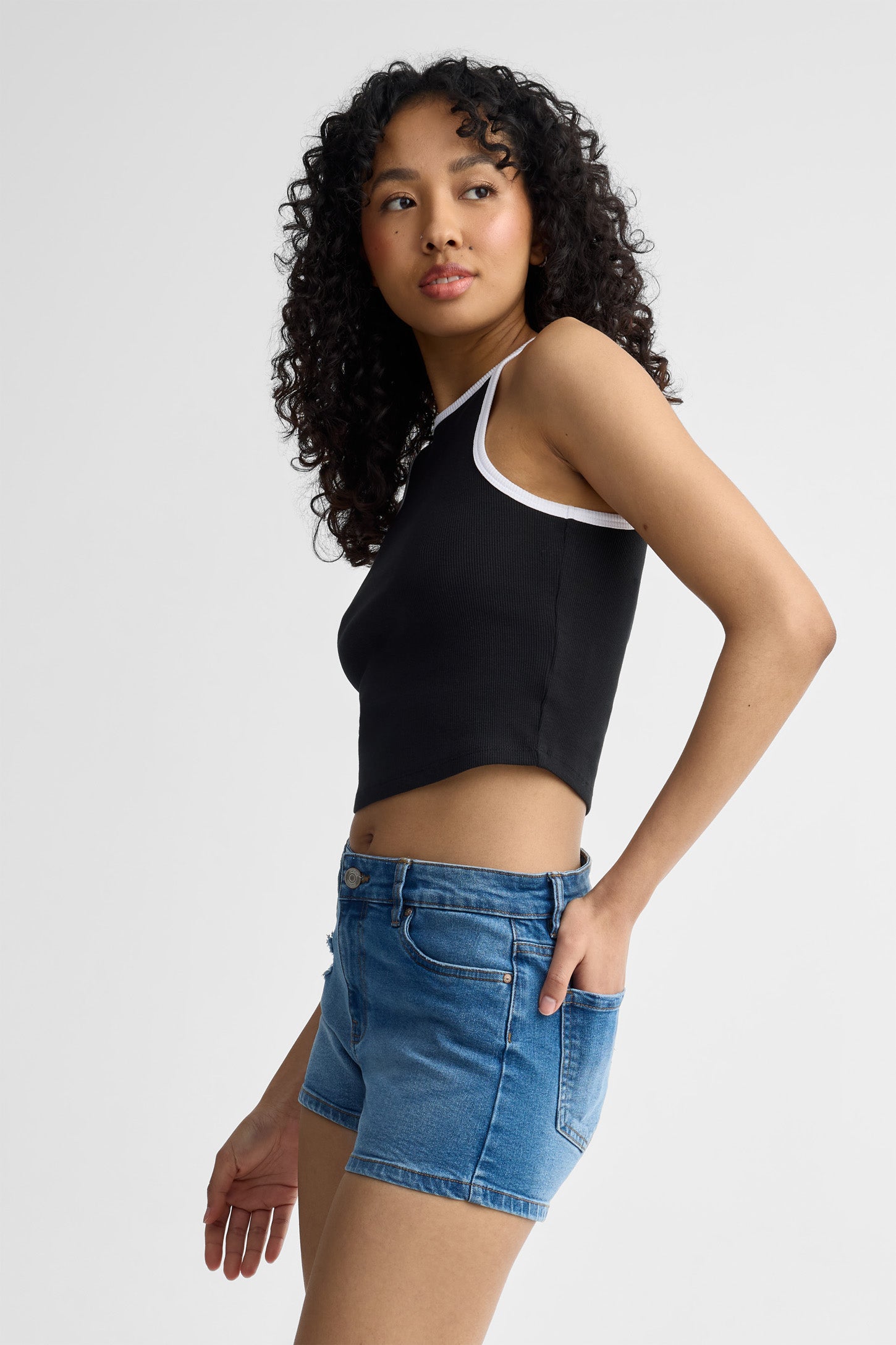 Camisole halter côtelée - Femme && NOIR