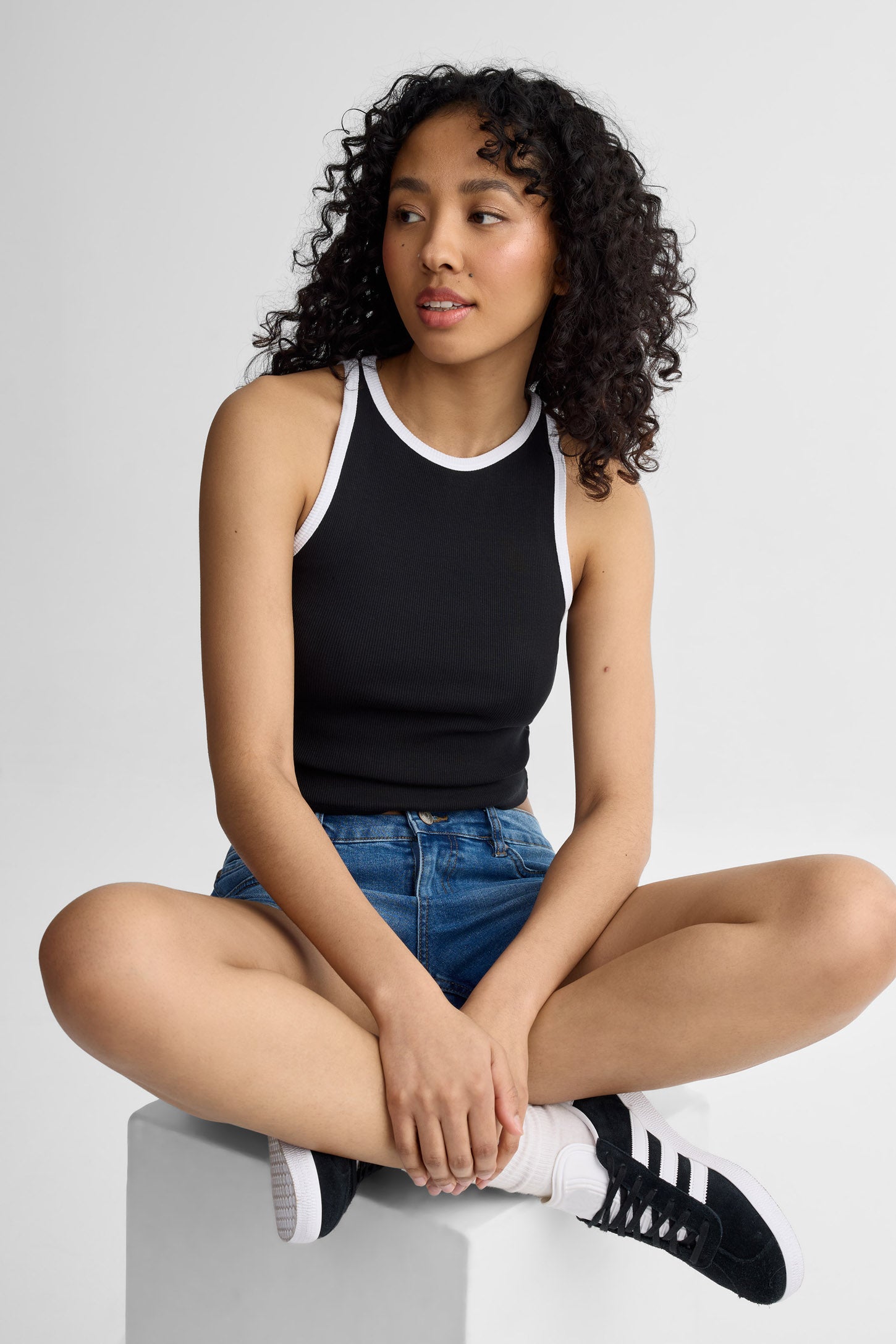 Camisole halter côtelée - Femme && NOIR