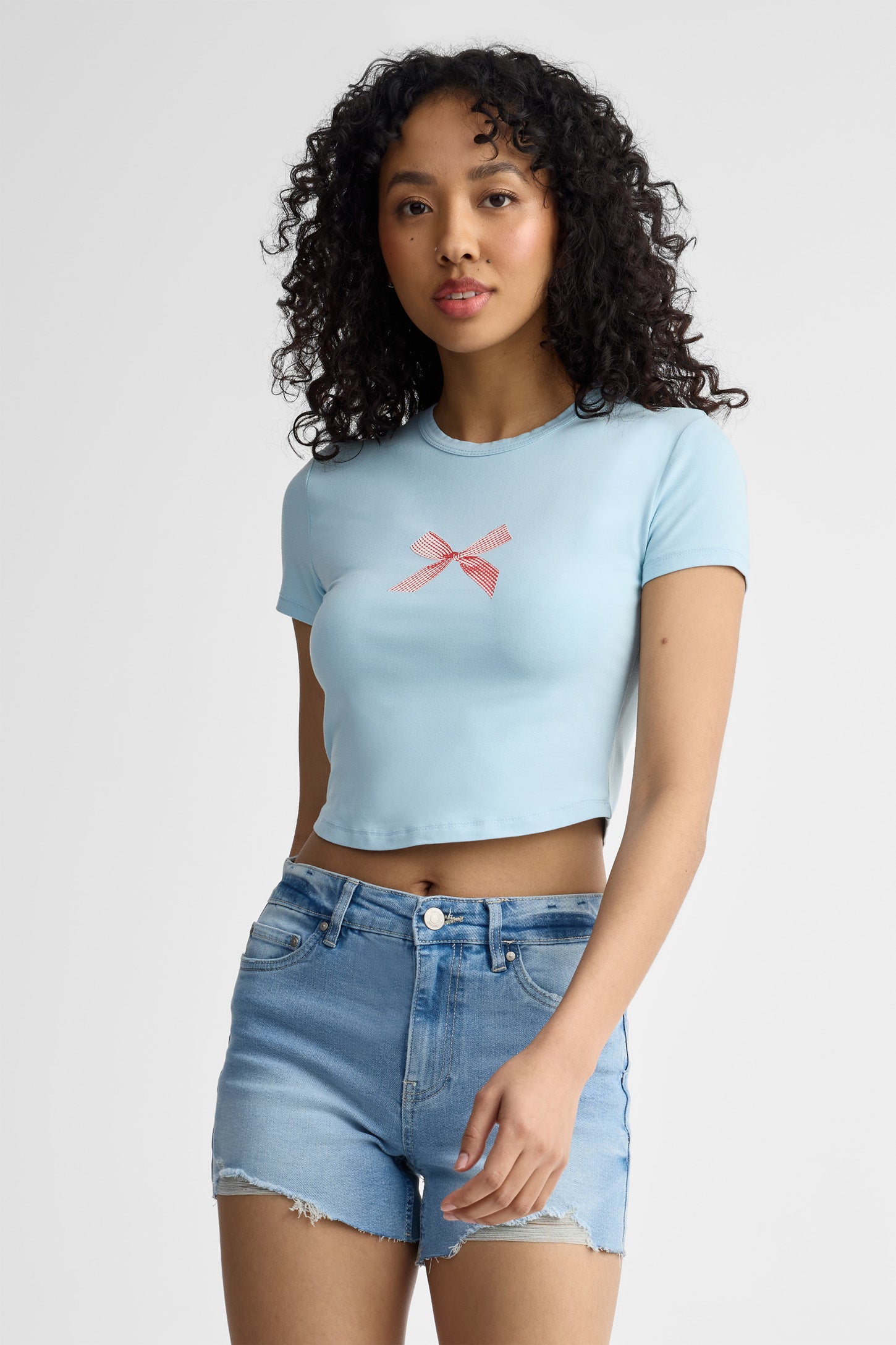 T-shirt col rond coton - Femme && BLEU