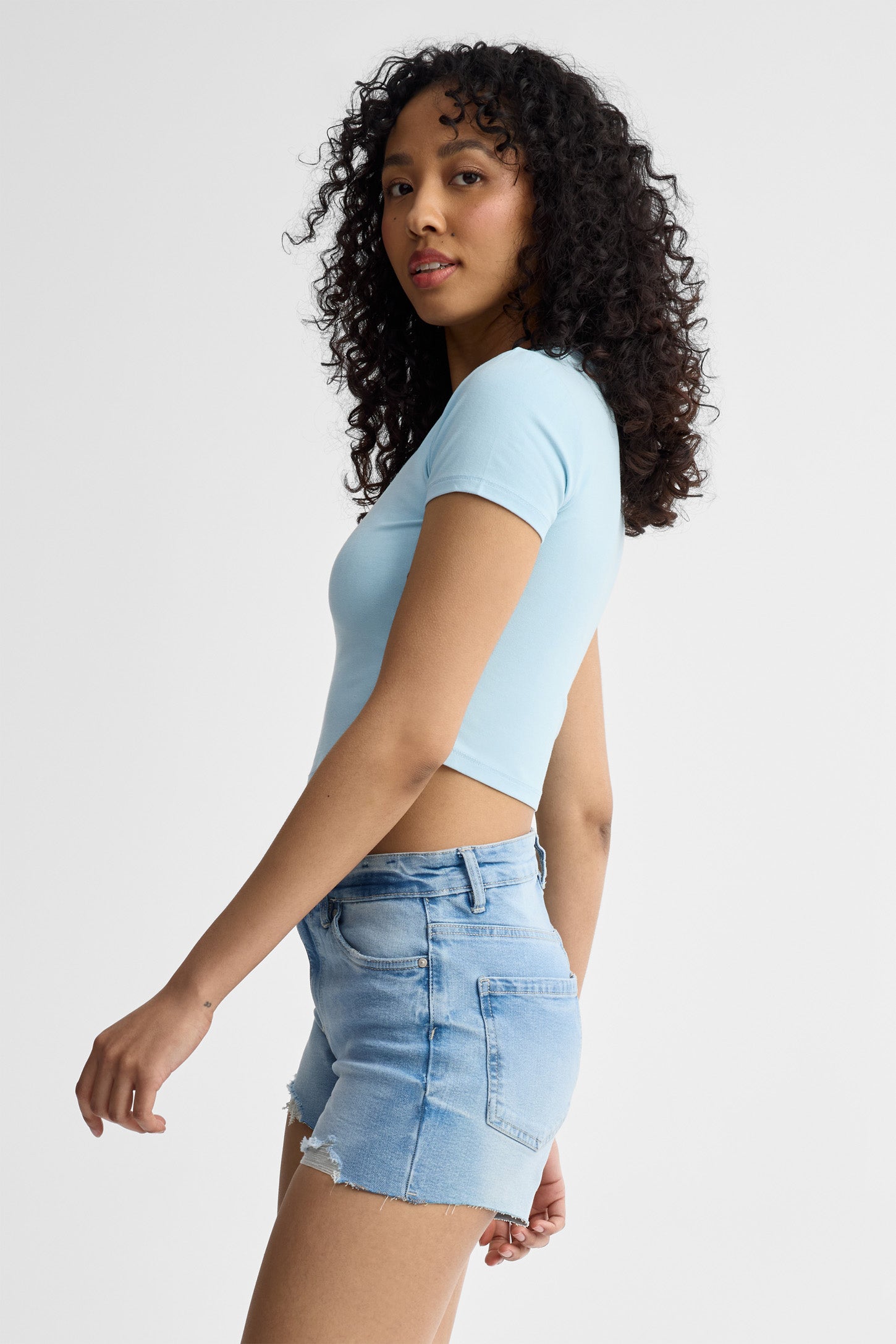 T-shirt col rond coton - Femme && BLEU