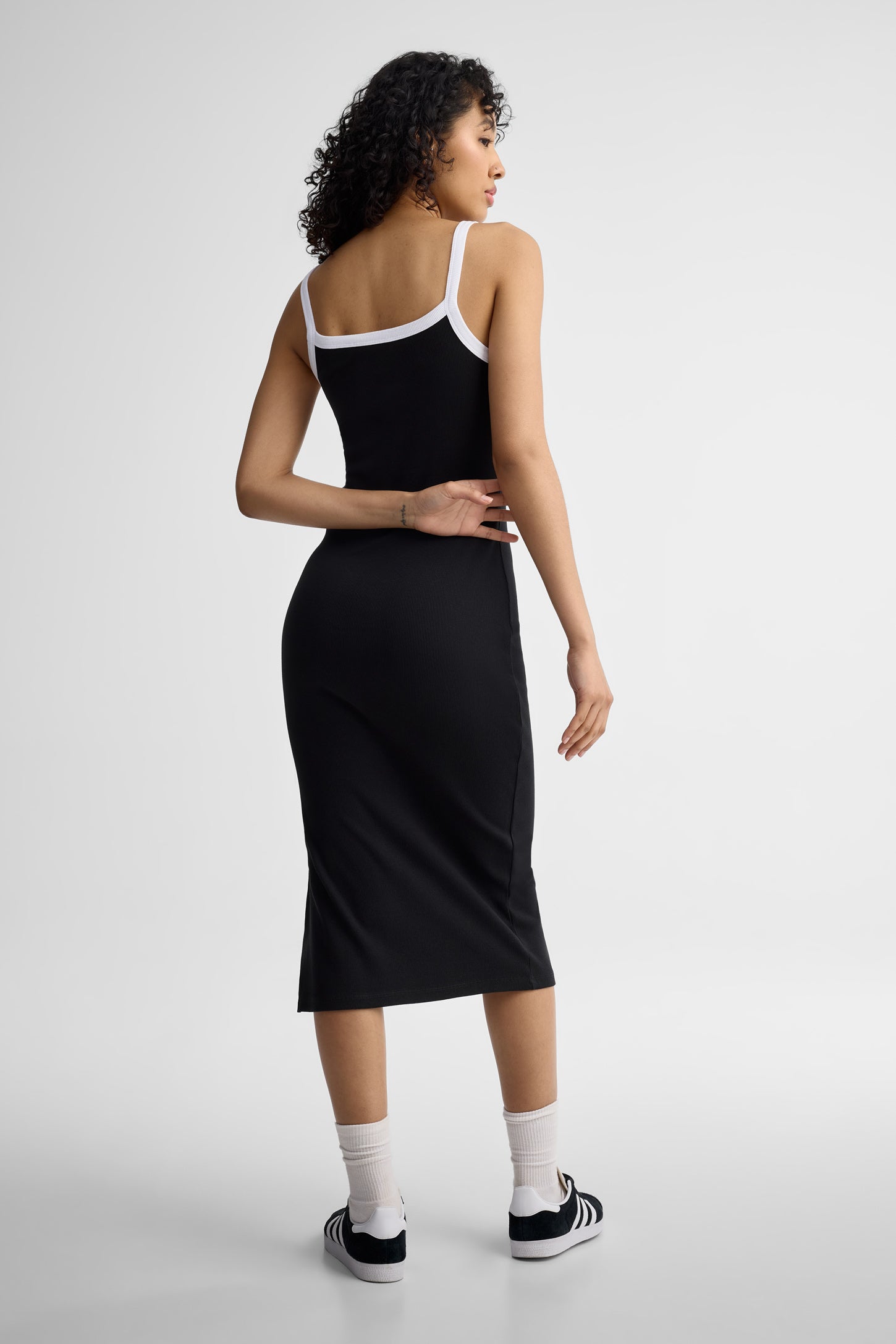 Robe midi en coton - Femme && NOIR
