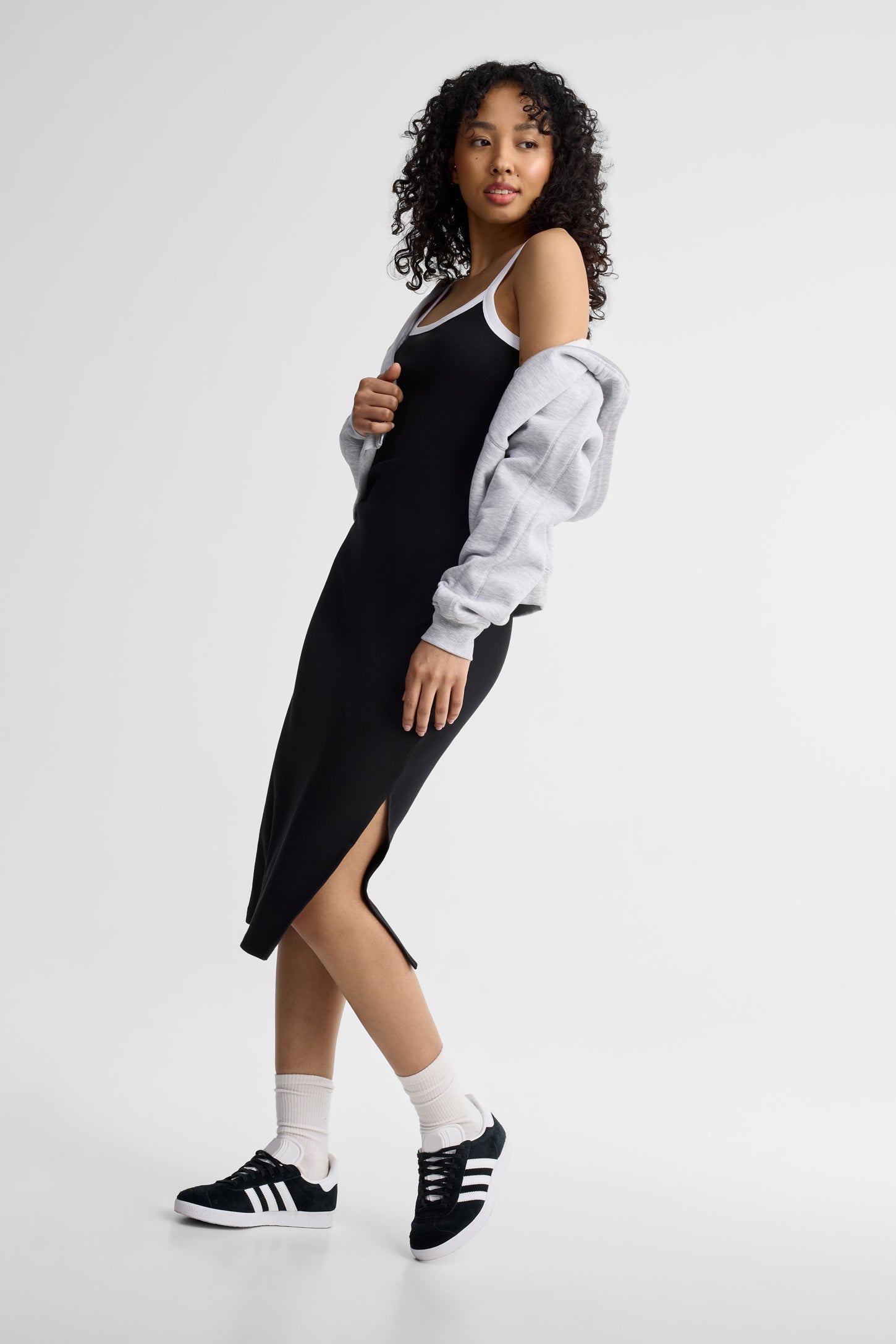 Robe midi en coton - Femme && NOIR