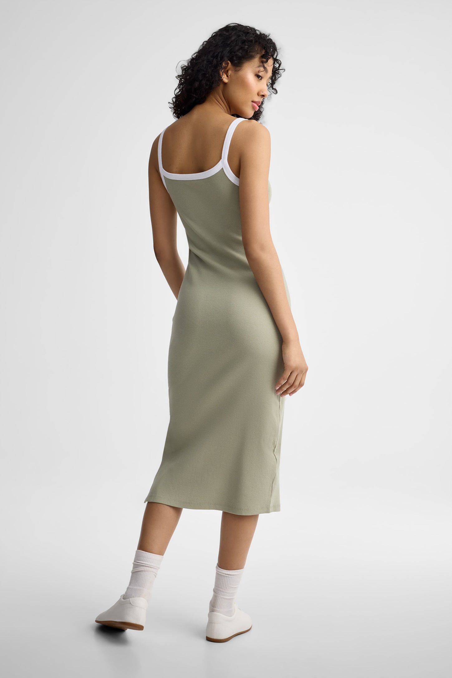 Robe midi en coton - Femme && KAKI