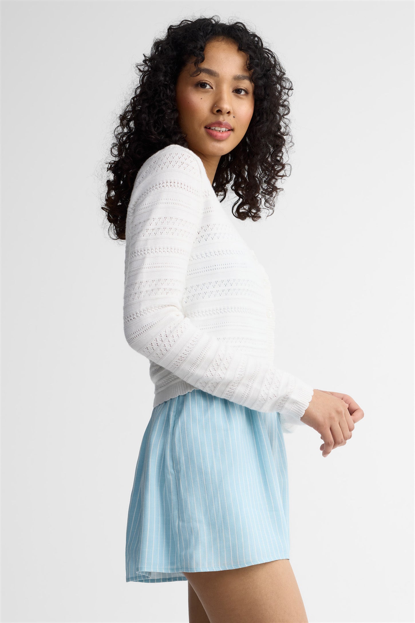 Cardigan en pointelle - Femme && BLANC