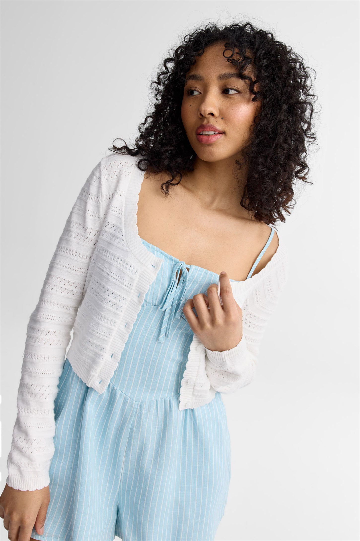 Cardigan en pointelle - Femme && BLANC