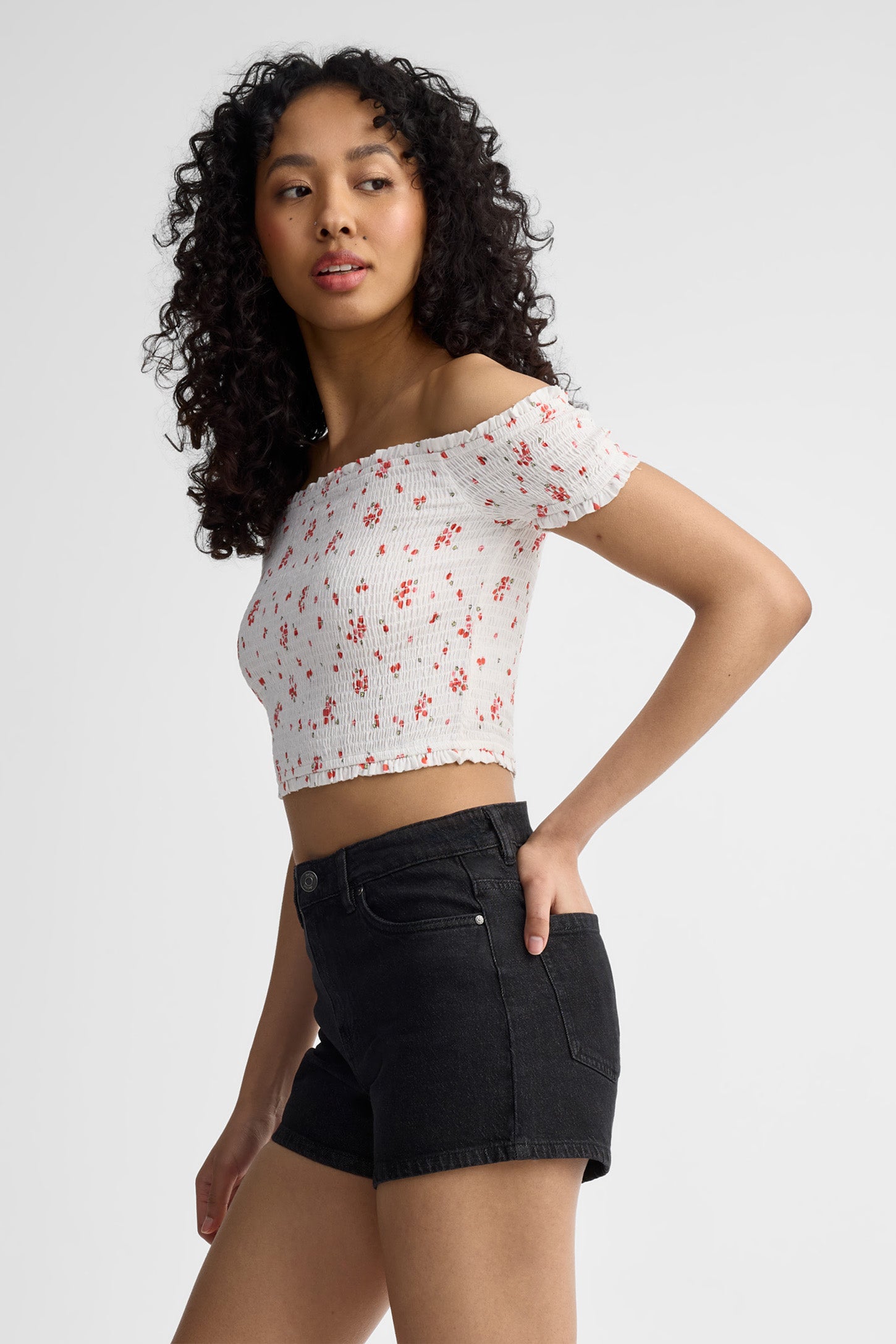 Chandail épaules dénudées coupe ajustée - Femme && BLANC MULTI
