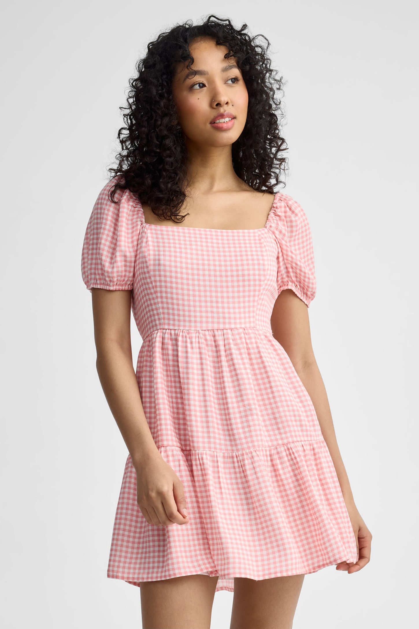 Robe à volants manches courtes bouffantes - Femme && ROSE MULTI