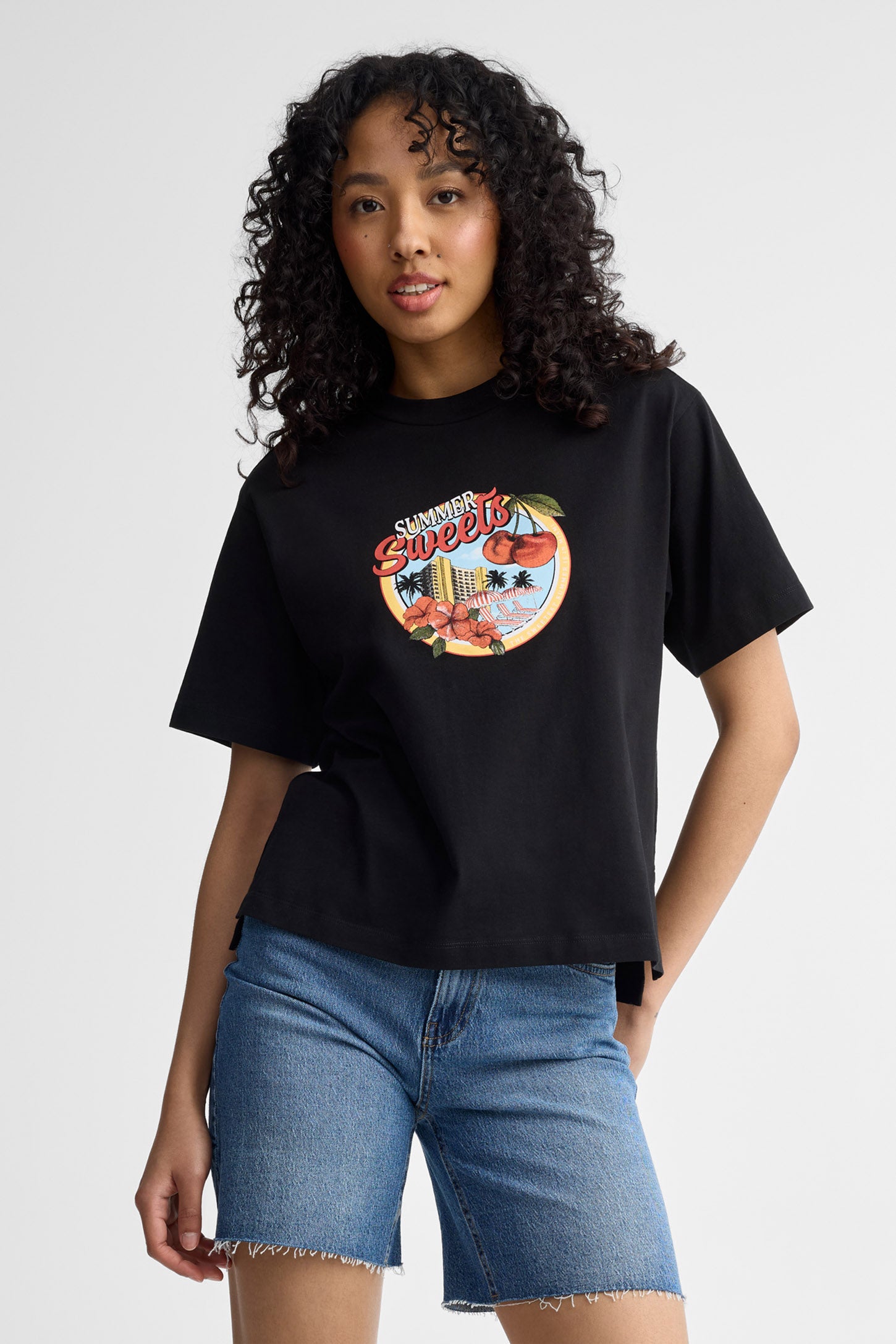 T-shirt surdimensionné coton - Femme && NOIR