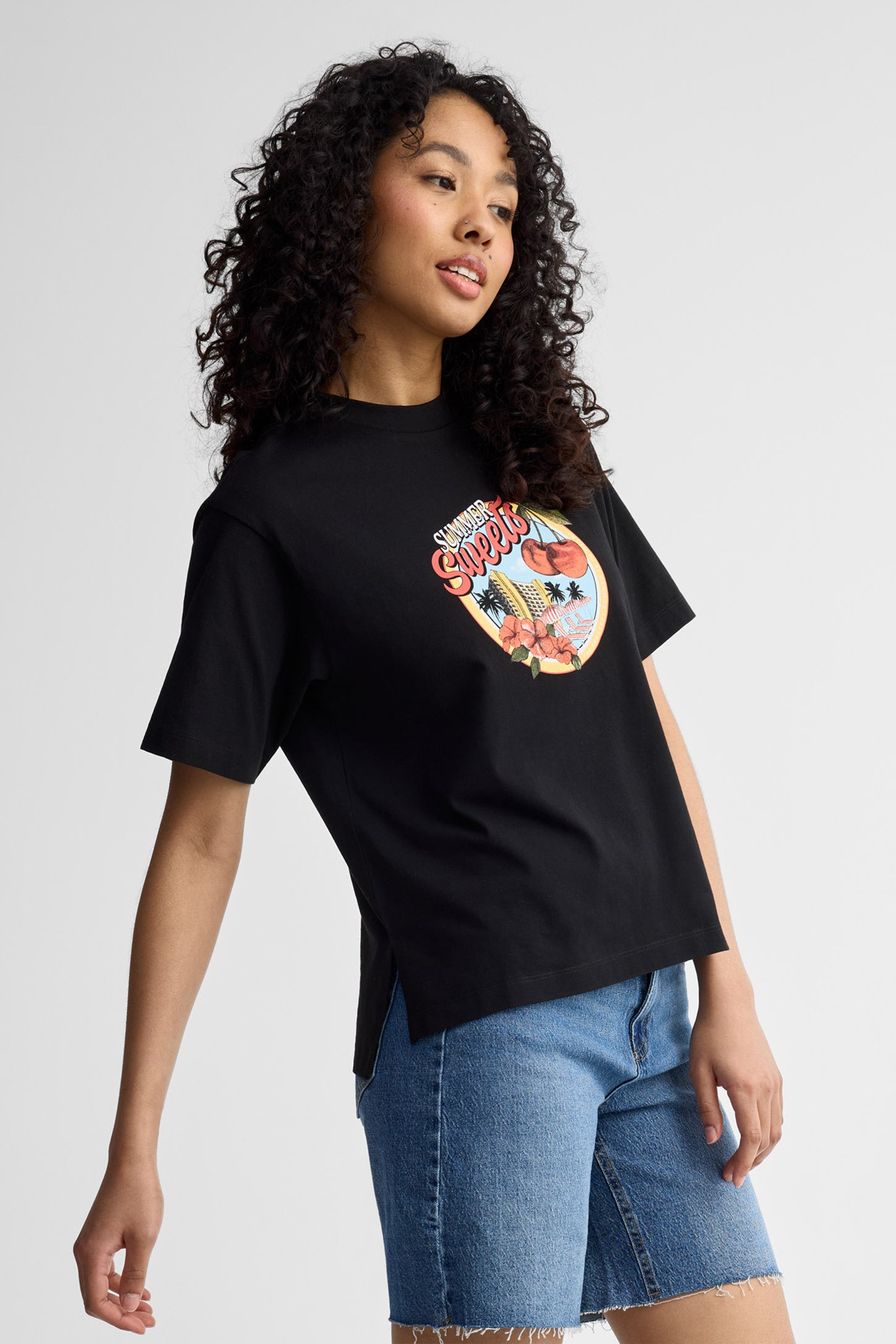 T-shirt surdimensionné coton - Femme && NOIR