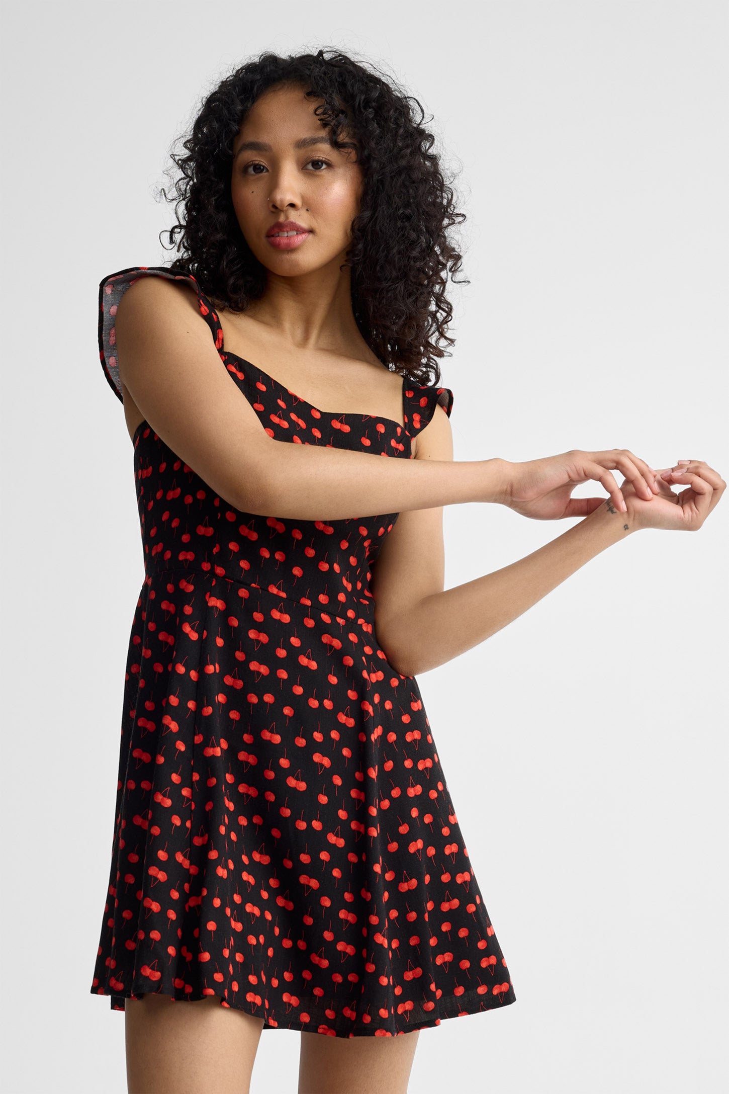 Robe courte col en cœur - Femme && NOIR/MULTI