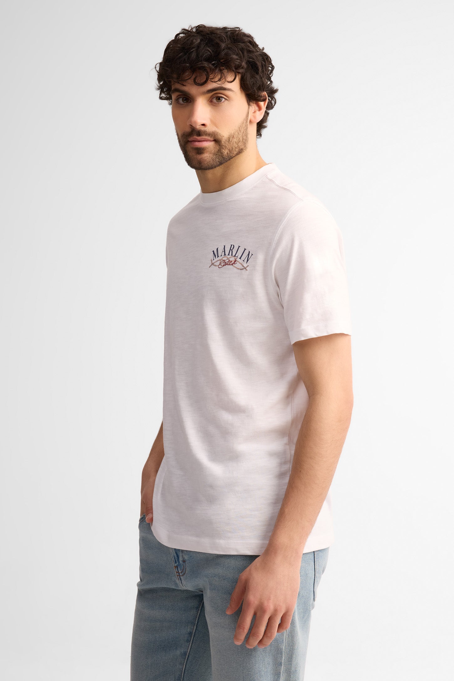 T-shirt col rond coton - Homme && BLANC MULTI