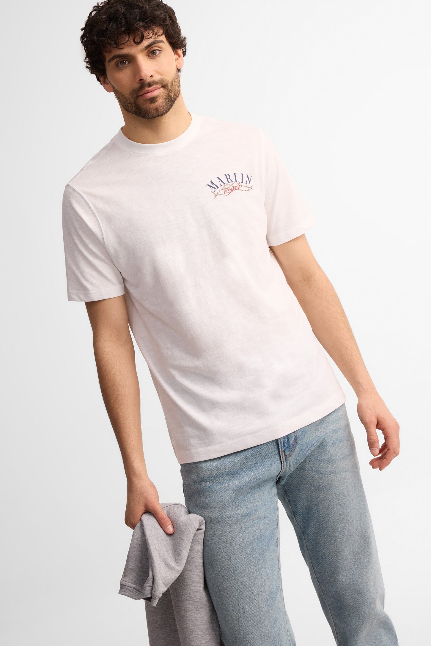 T-shirt col rond coton - Homme && BLANC MULTI