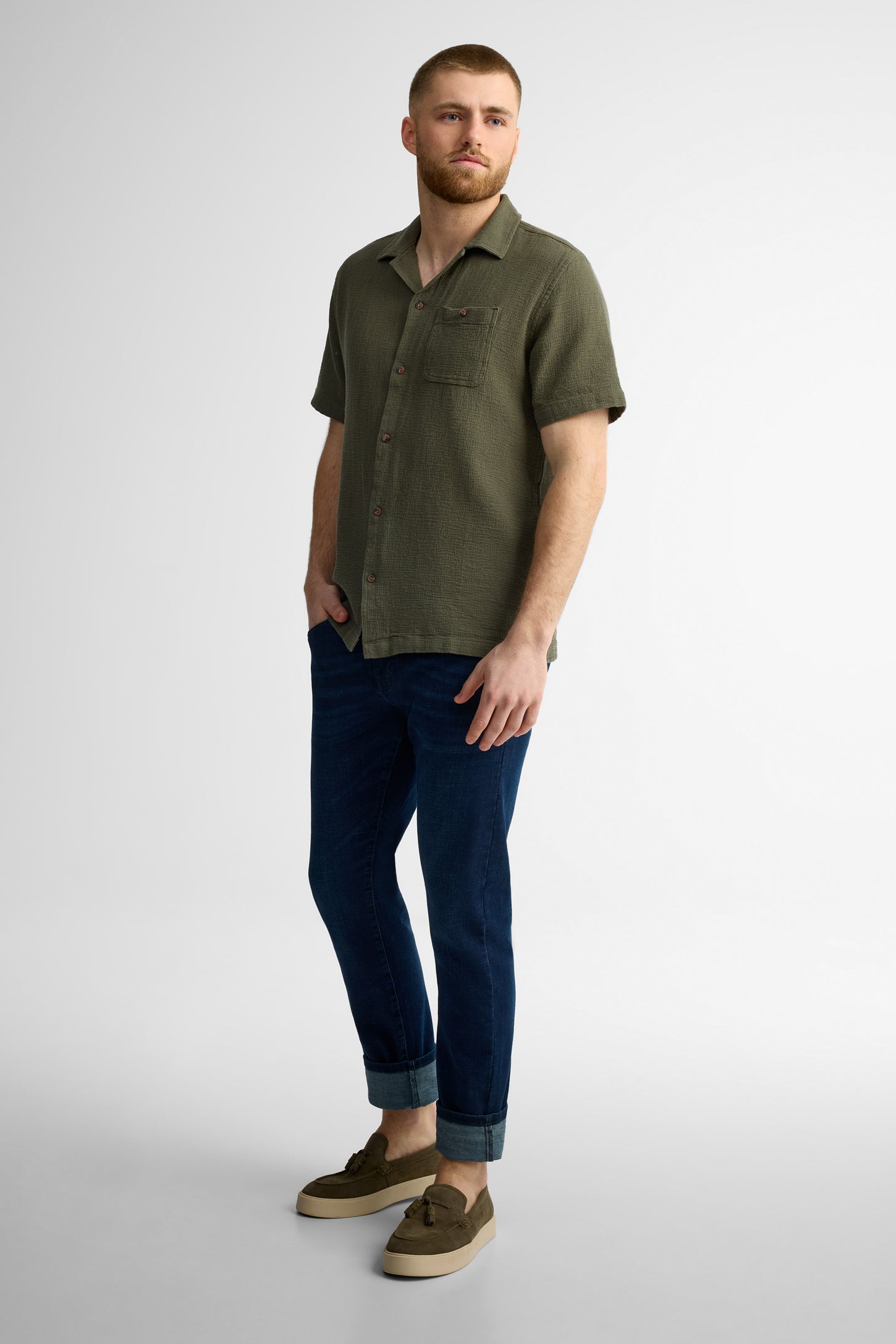 Chemise manches courtes coton - Homme && KAKI