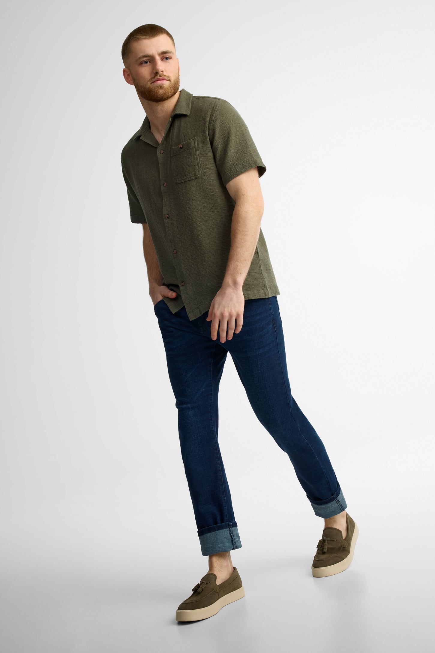 Chemise manches courtes coton - Homme && KAKI
