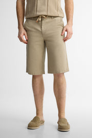 Short taille élastique lin - Homme && TAUPE