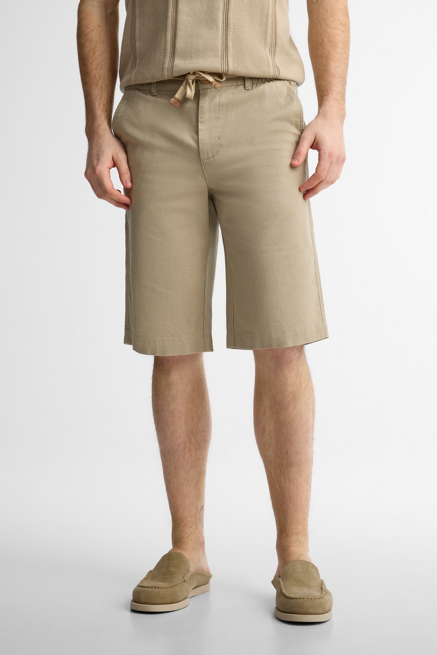 Short taille élastique lin - Homme && TAUPE