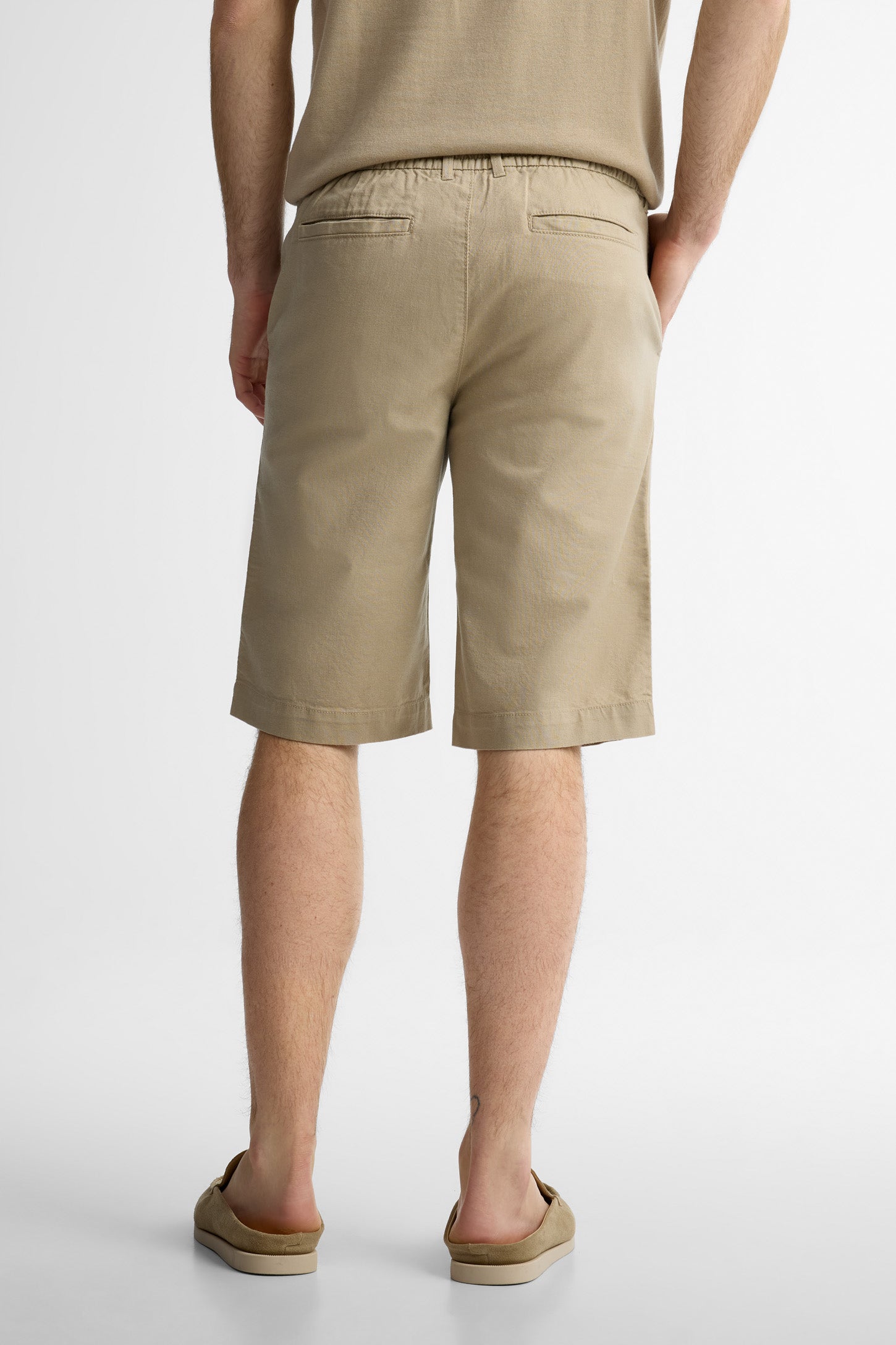 Short taille élastique lin - Homme && TAUPE