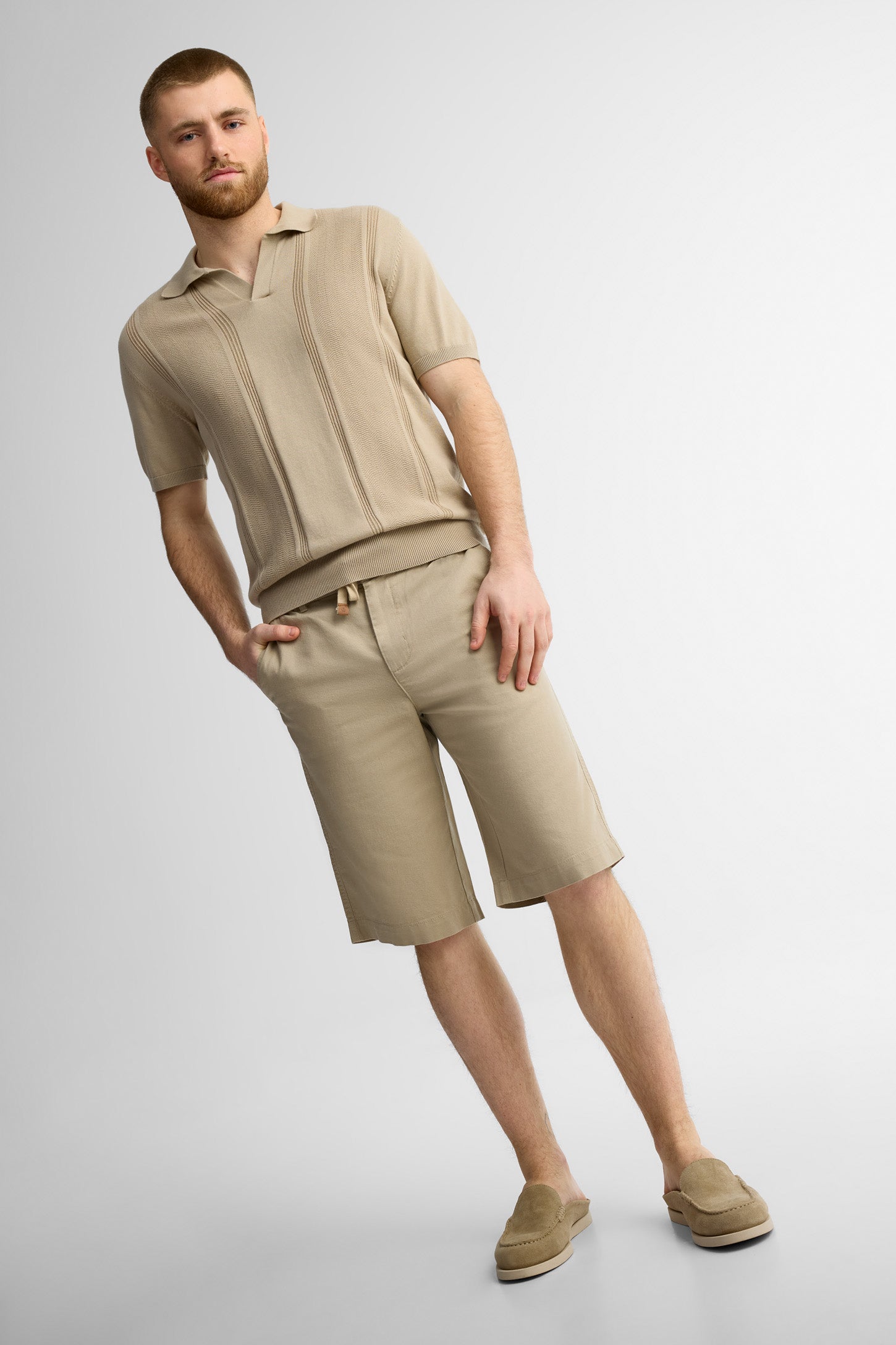 Short taille élastique lin - Homme && TAUPE