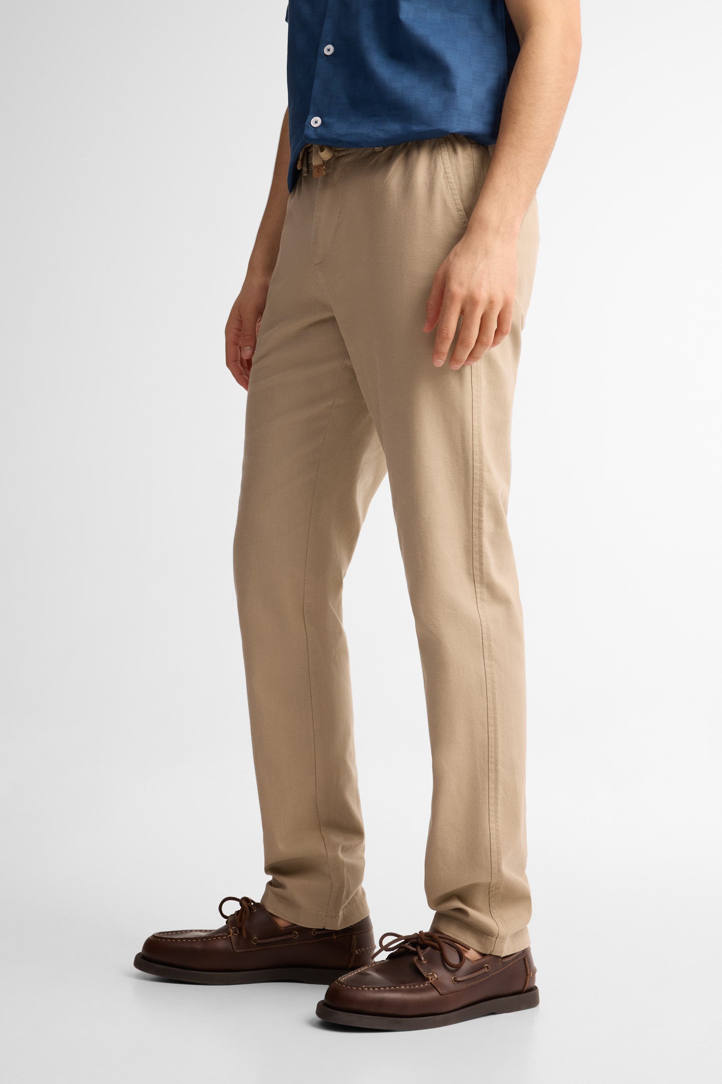Pantalon taille élastique lin - Homme && TAUPE