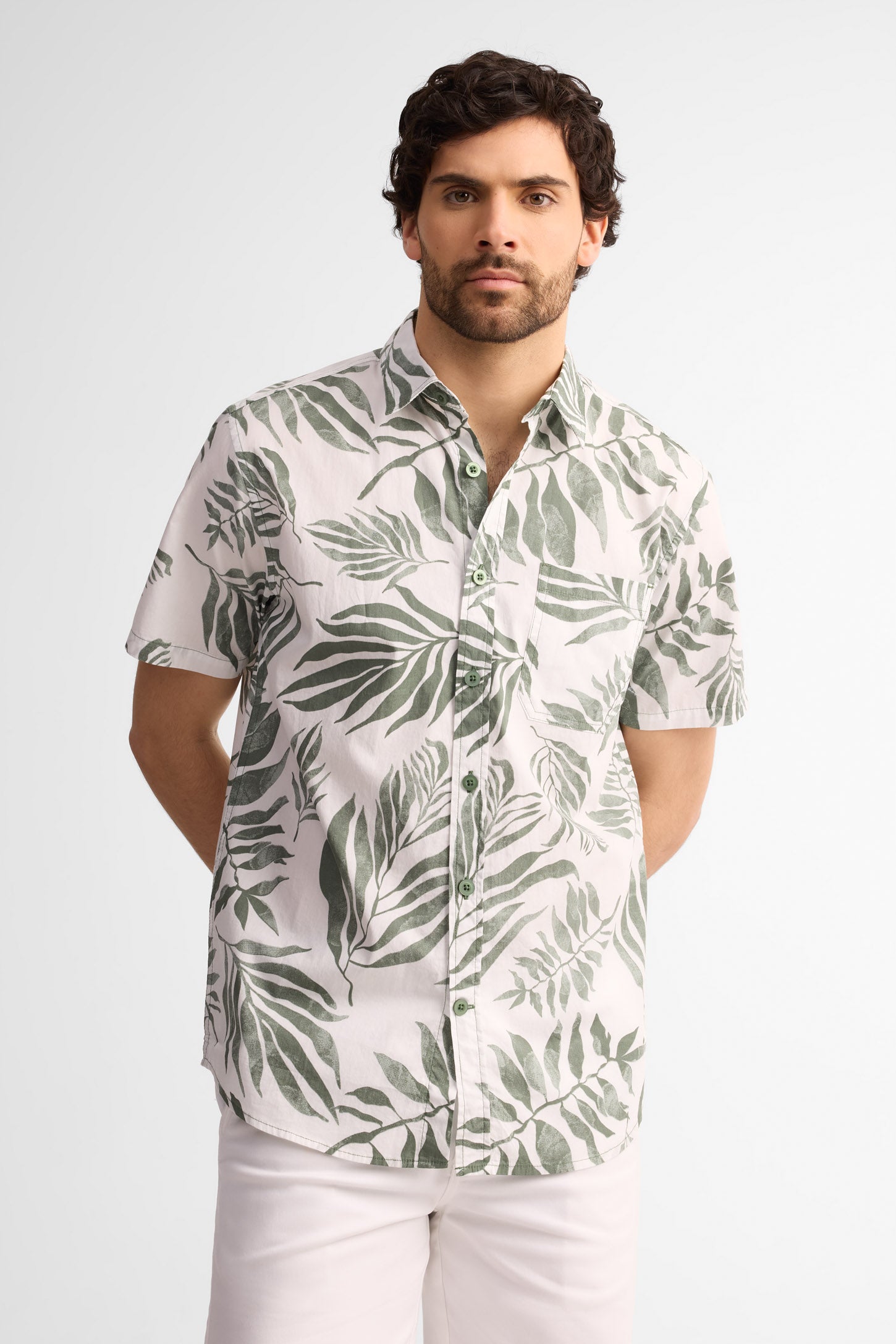 Chemise manches courtes coupe régulière coton - Homme && BLANC MULTI