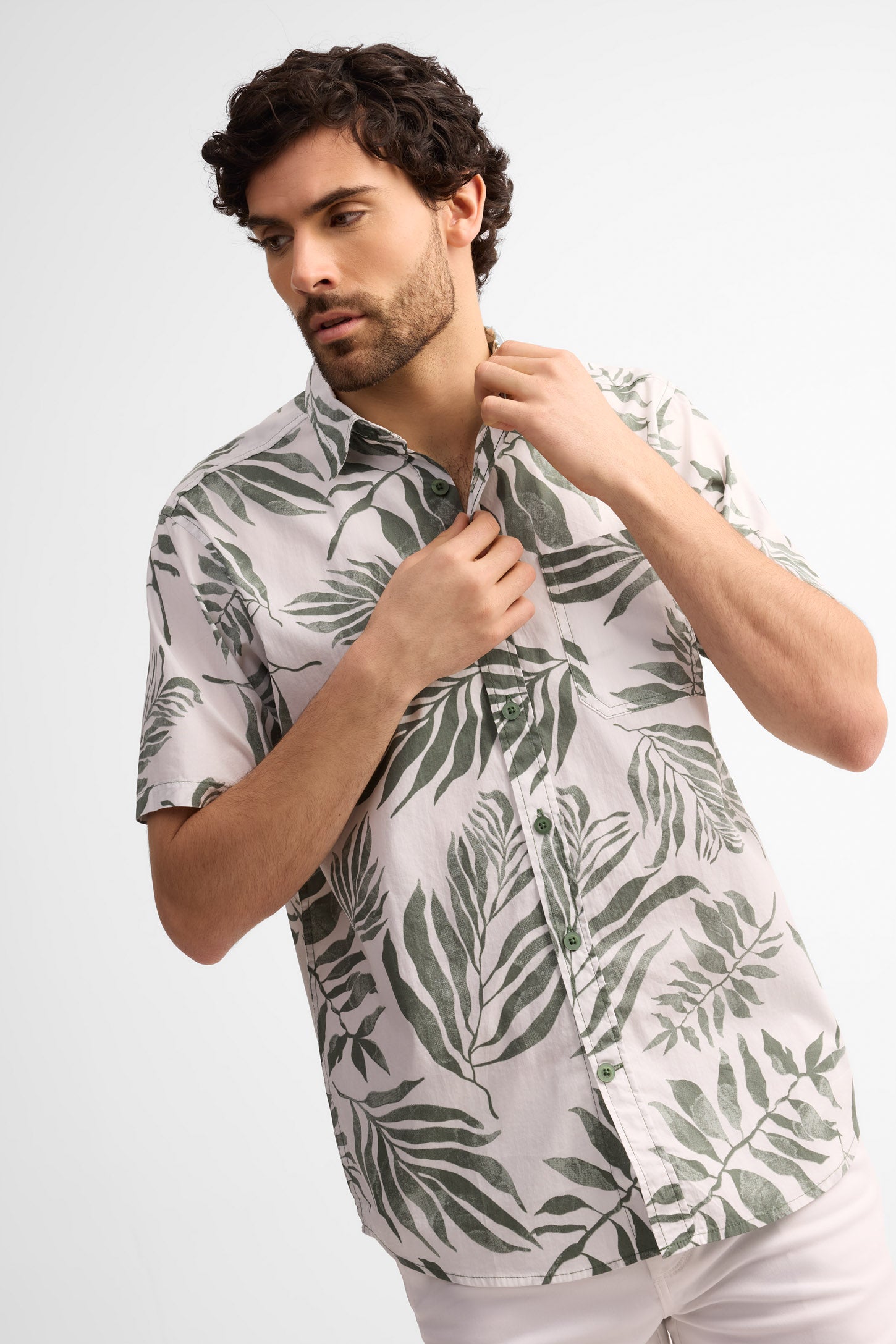 Chemise manches courtes coupe régulière coton - Homme && BLANC MULTI