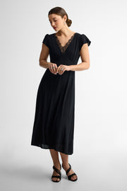 Robe midi lin - Femme && NOIR
