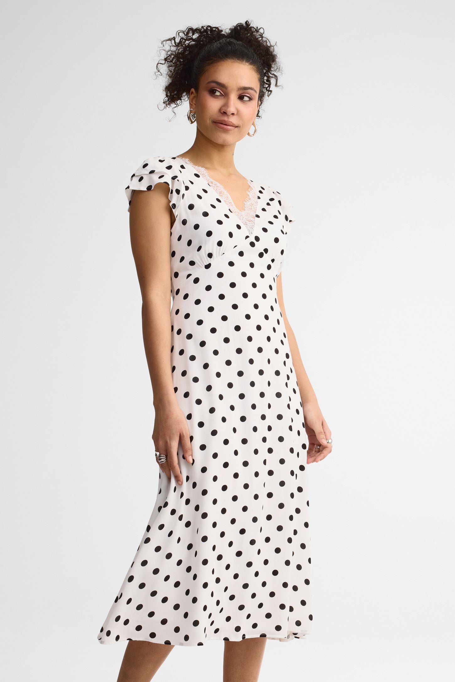 Robe midi lin - Femme && BLANC MULTI