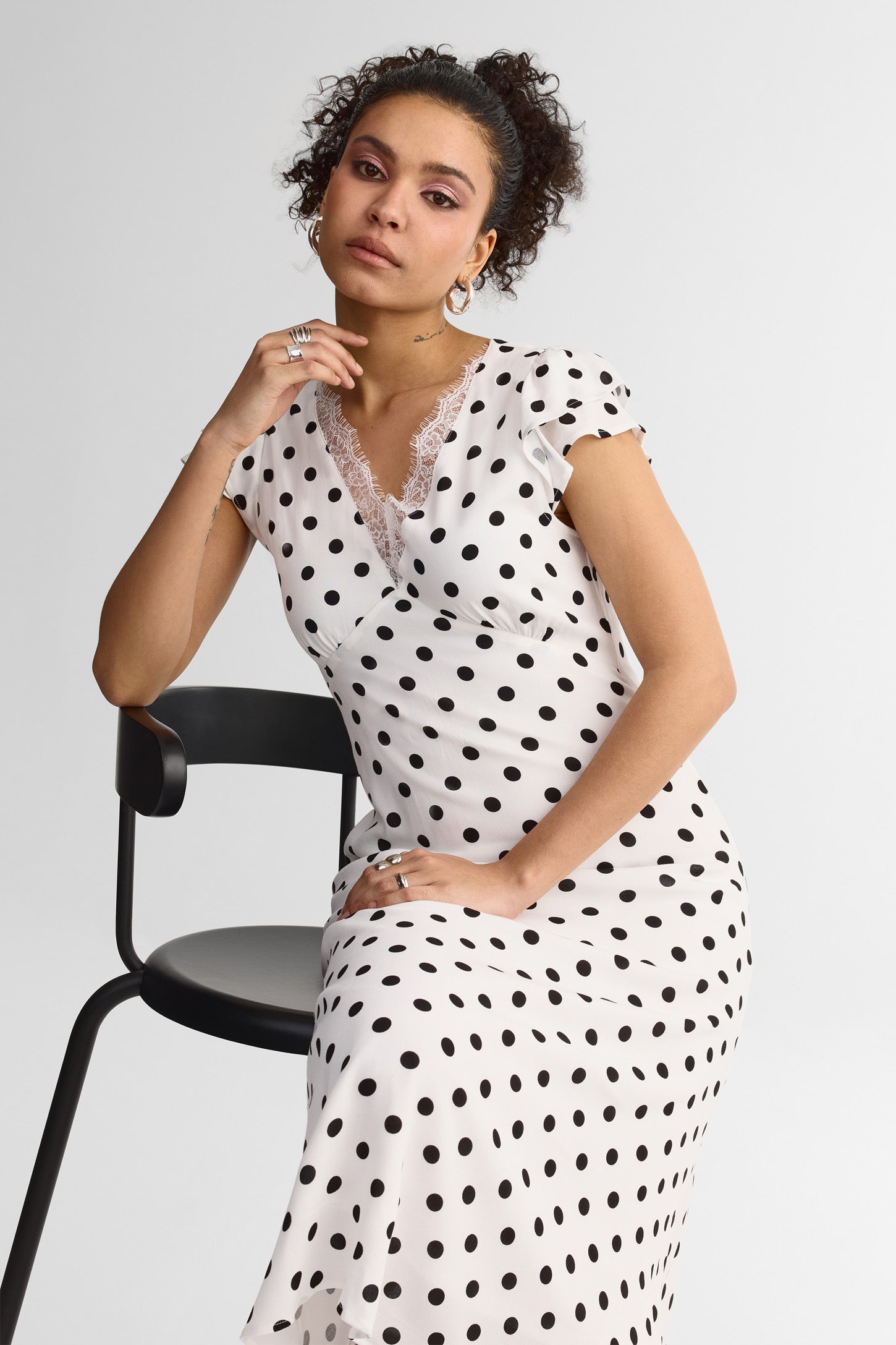 Robe midi lin - Femme && BLANC MULTI