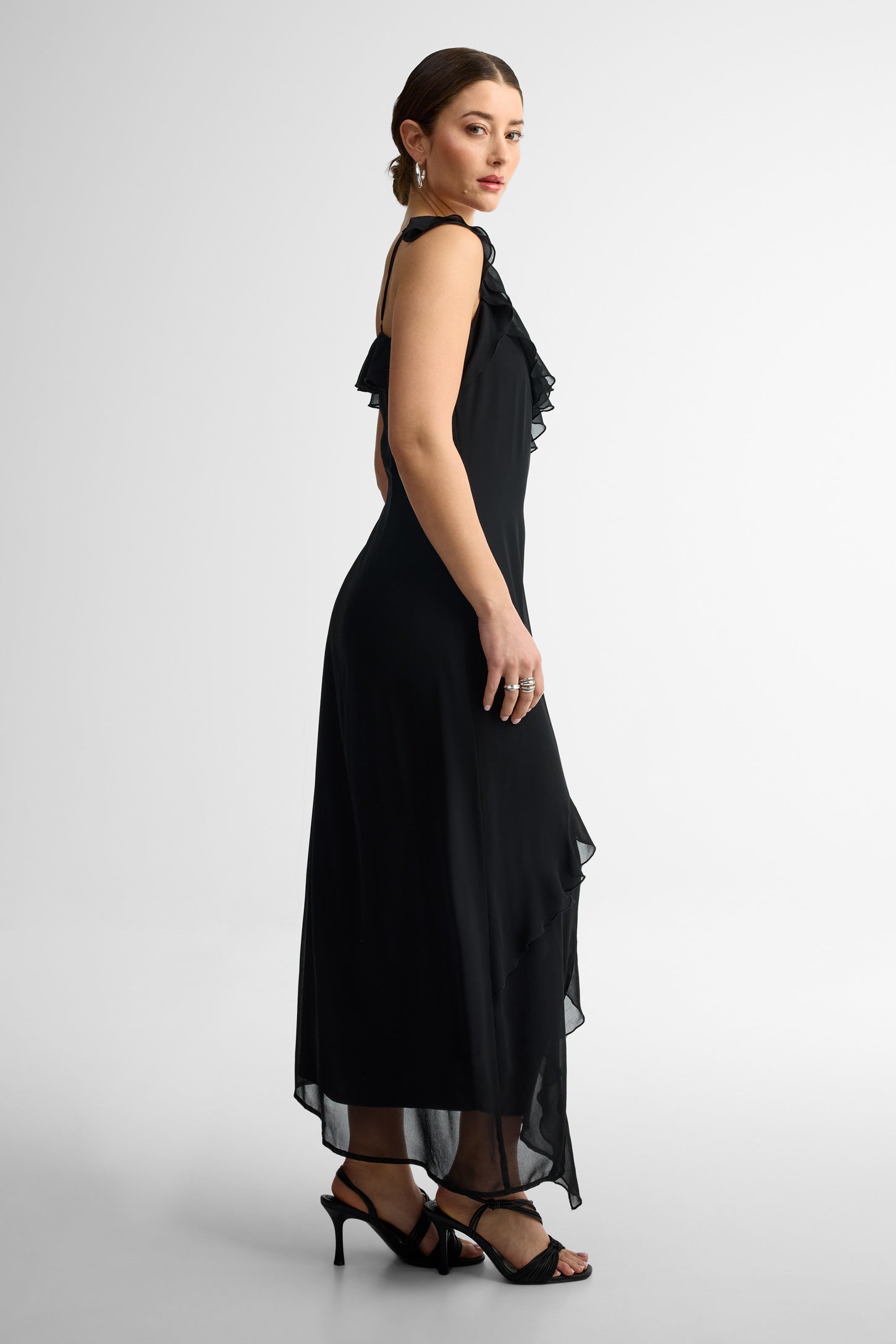 Robe maxi à volants - Femme && NOIR