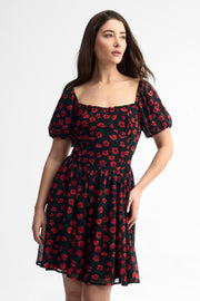 Robe ballon manches courtes - Femme && NOIR/MULTI