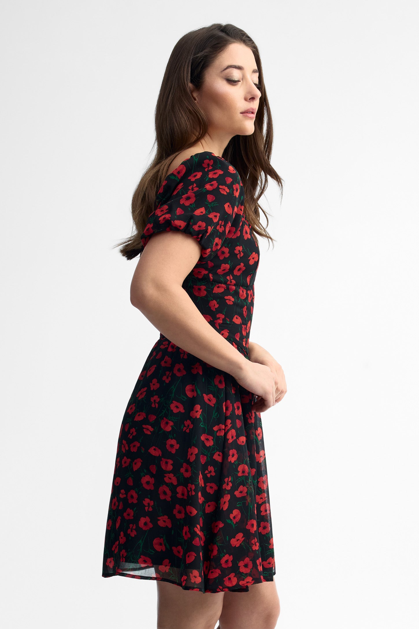 Robe ballon manches courtes - Femme && NOIR/MULTI