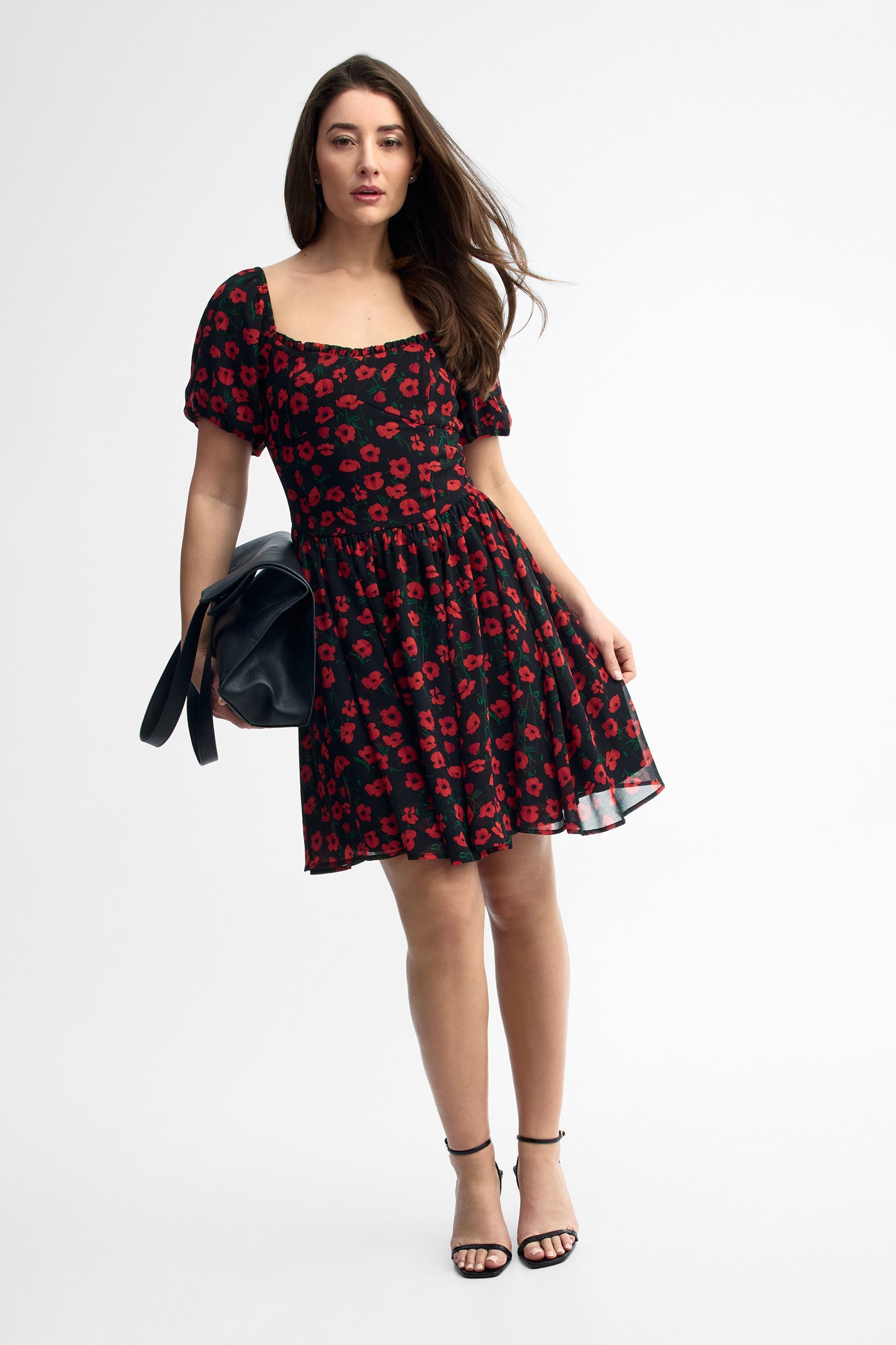 Robe ballon manches courtes - Femme && NOIR/MULTI