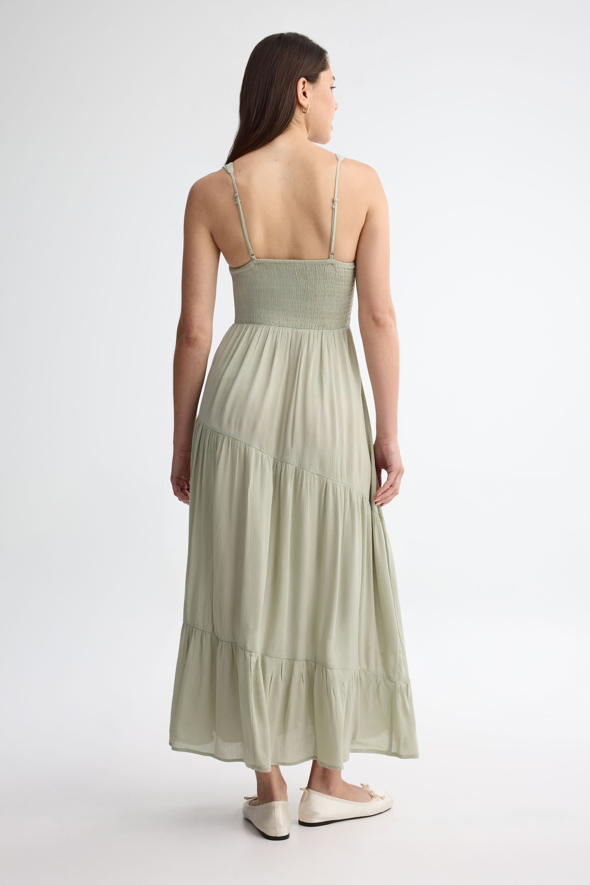 Robe maxi volants étagés - Femme && VERT