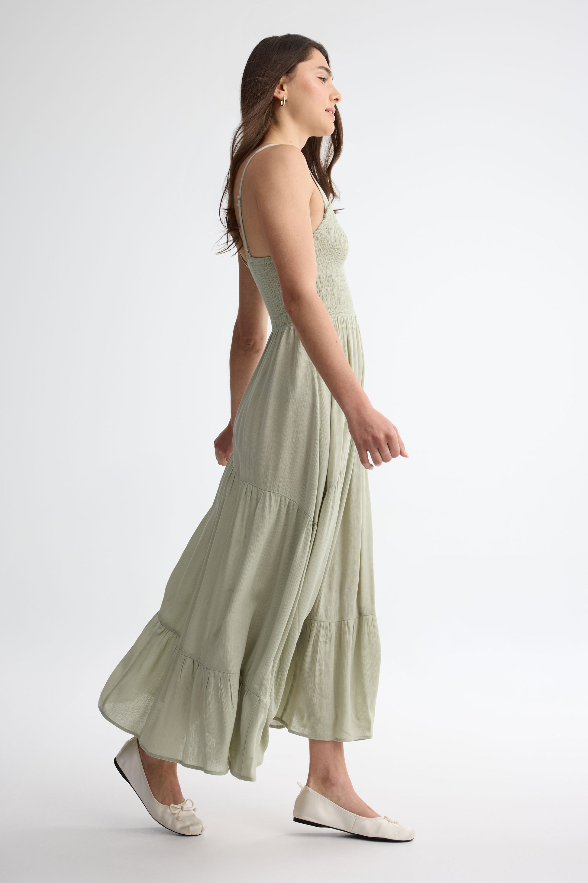 Robe maxi volants étagés - Femme && VERT