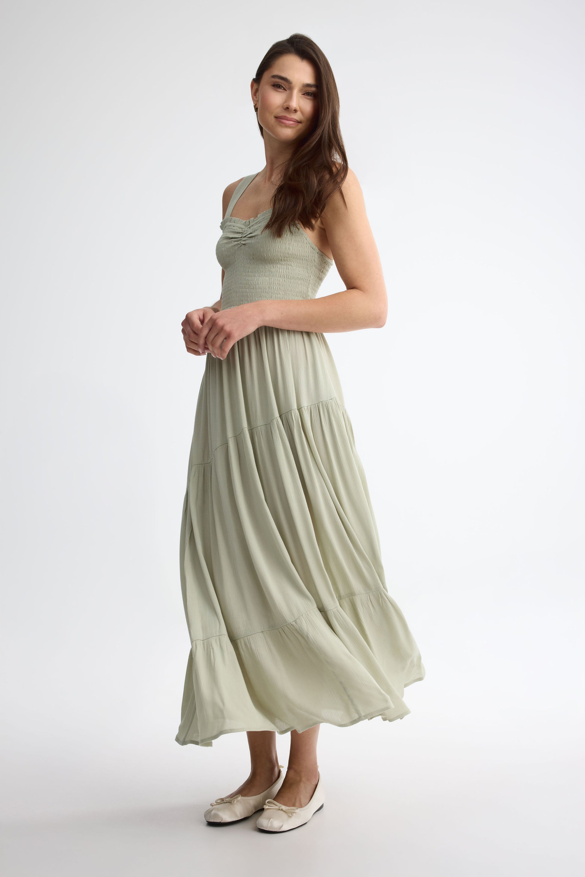 Robe maxi volants étagés - Femme && VERT