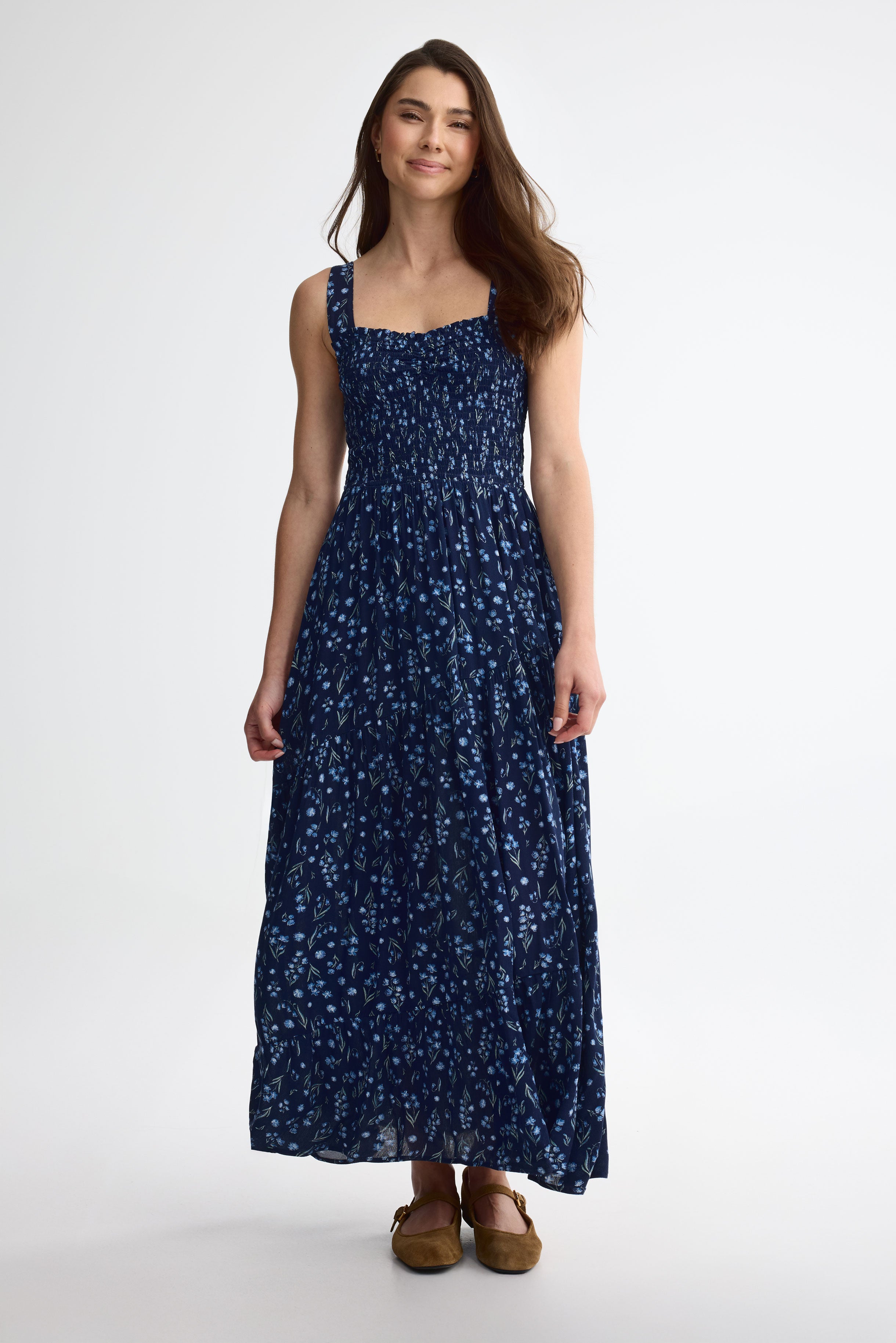 Robe maxi volants étagés - Femme && MARIN/MULTI