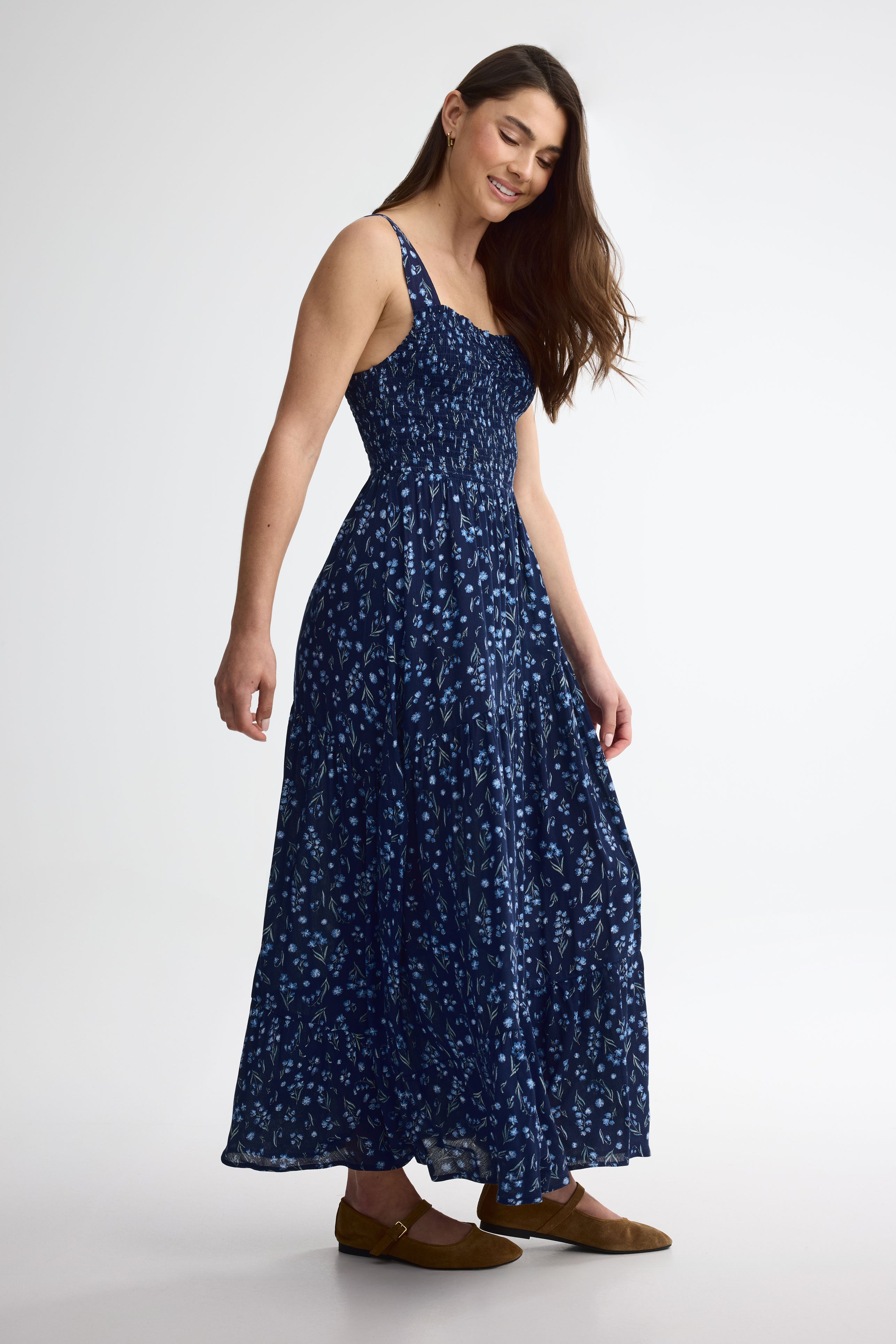 Robe maxi volants étagés - Femme && MARIN/MULTI
