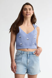 Camisole en tricot brodée - Femme && BLEU MULTI