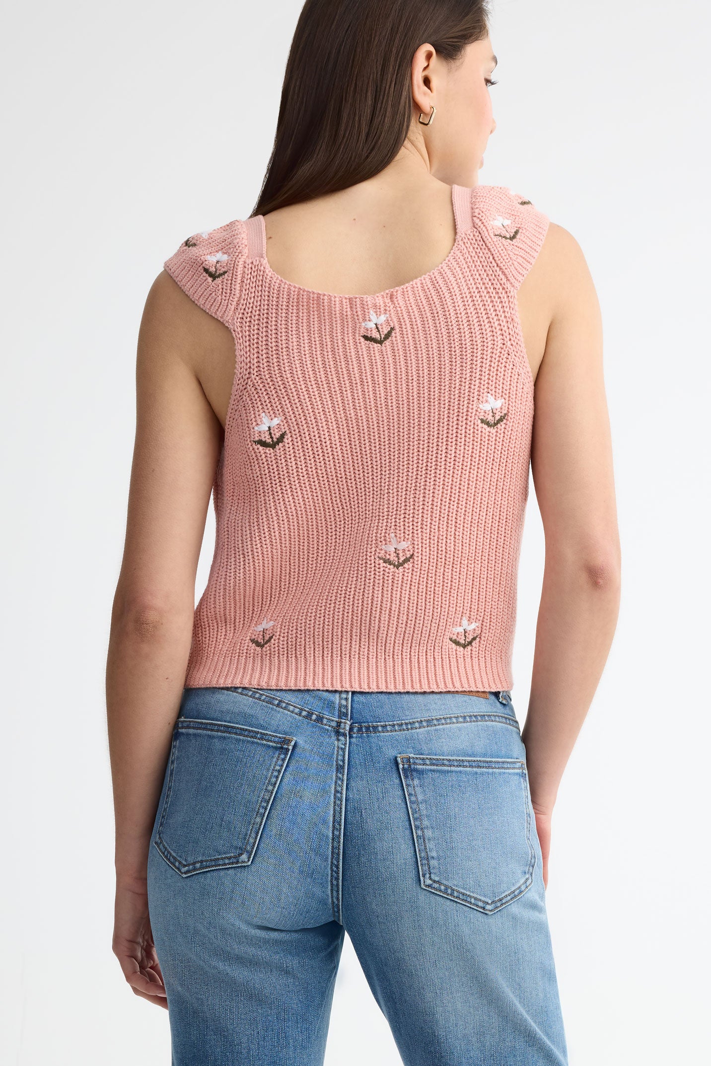 Camisole en tricot brodée - Femme && CORAIL/MULTI