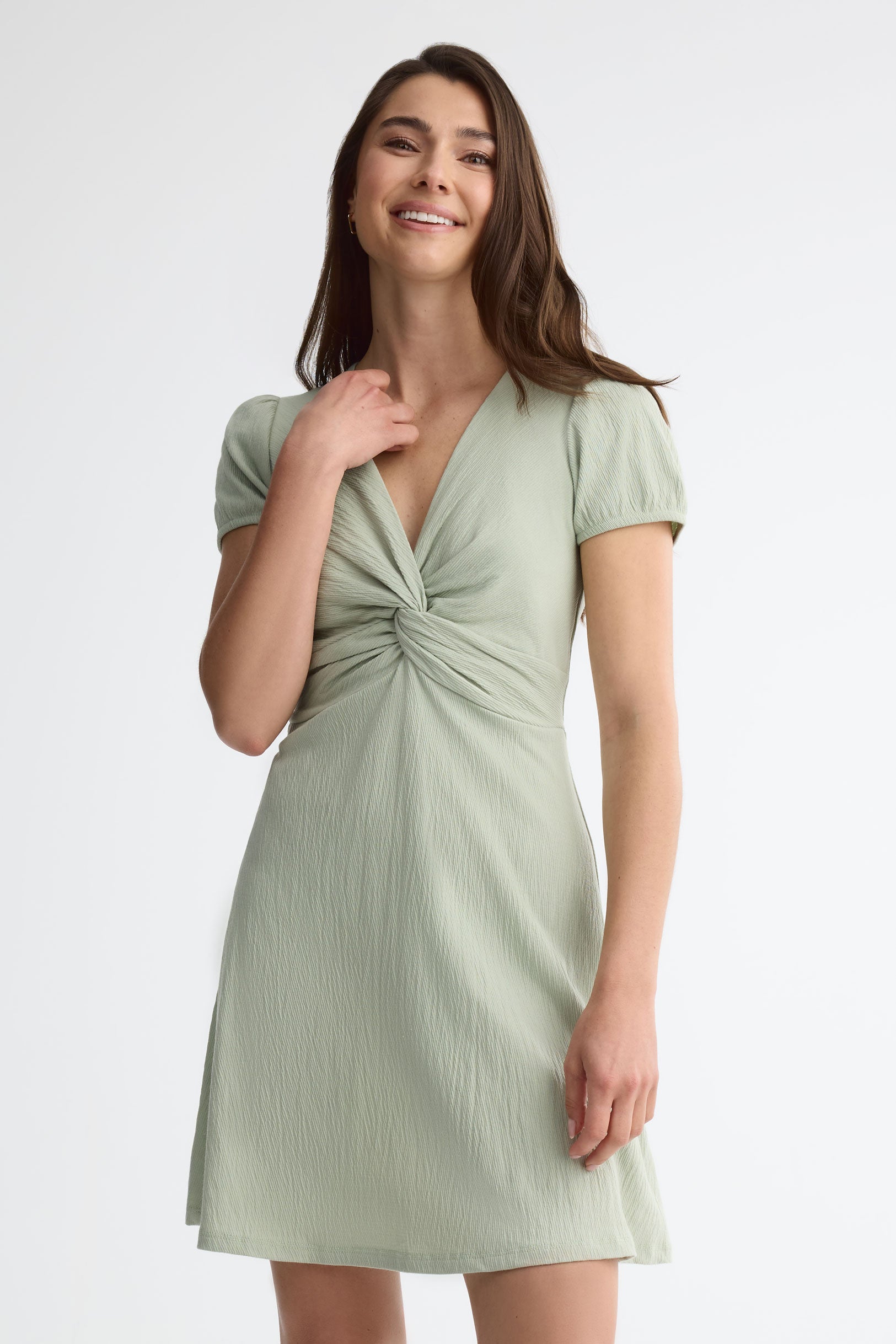 Robe manches courtes coton - Femme && VERT