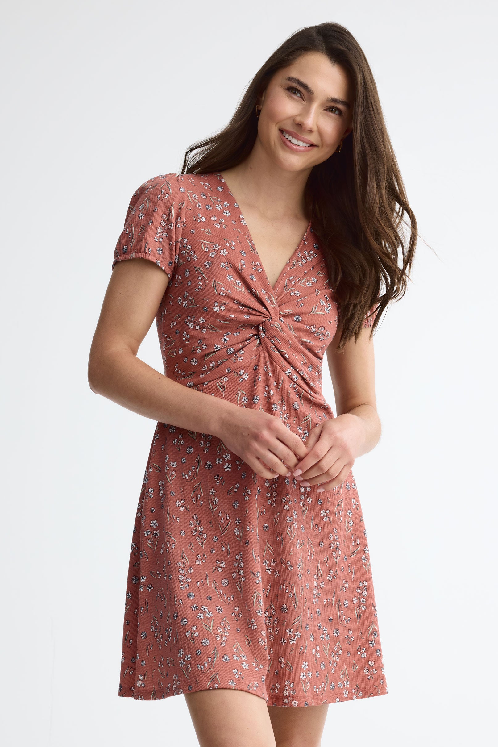Robe manches courtes coton - Femme && ROSE MULTI