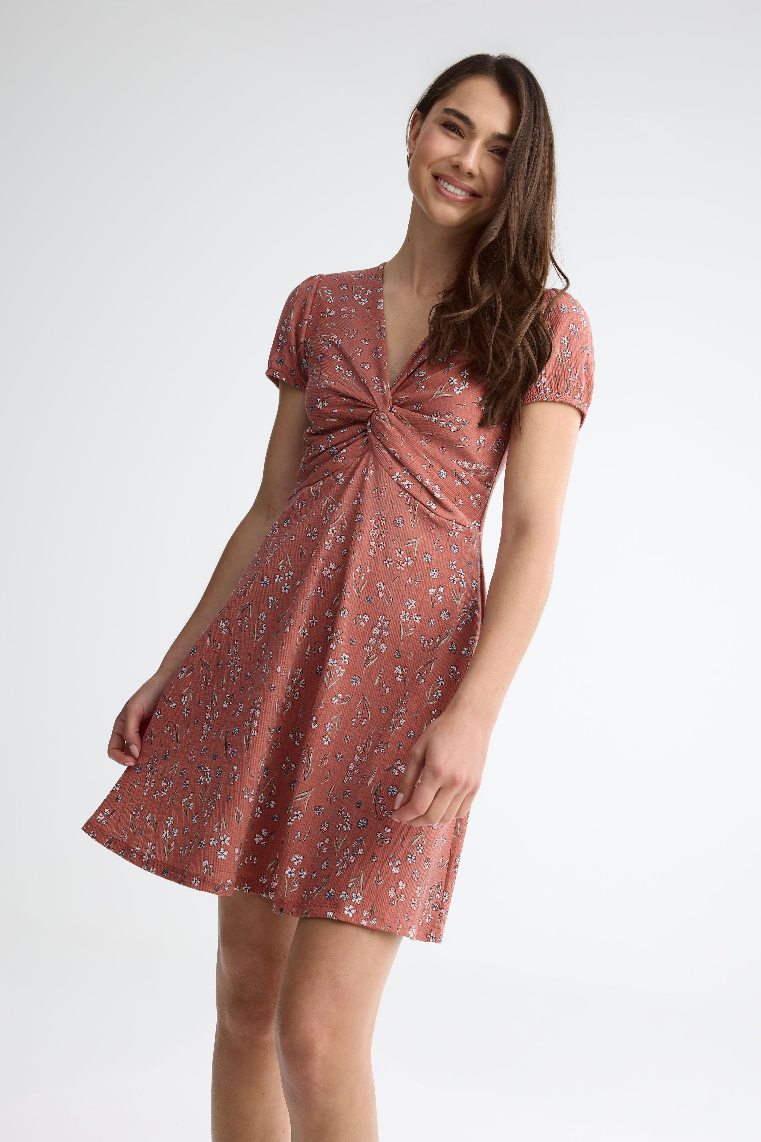 Robe manches courtes coton - Femme && ROSE MULTI