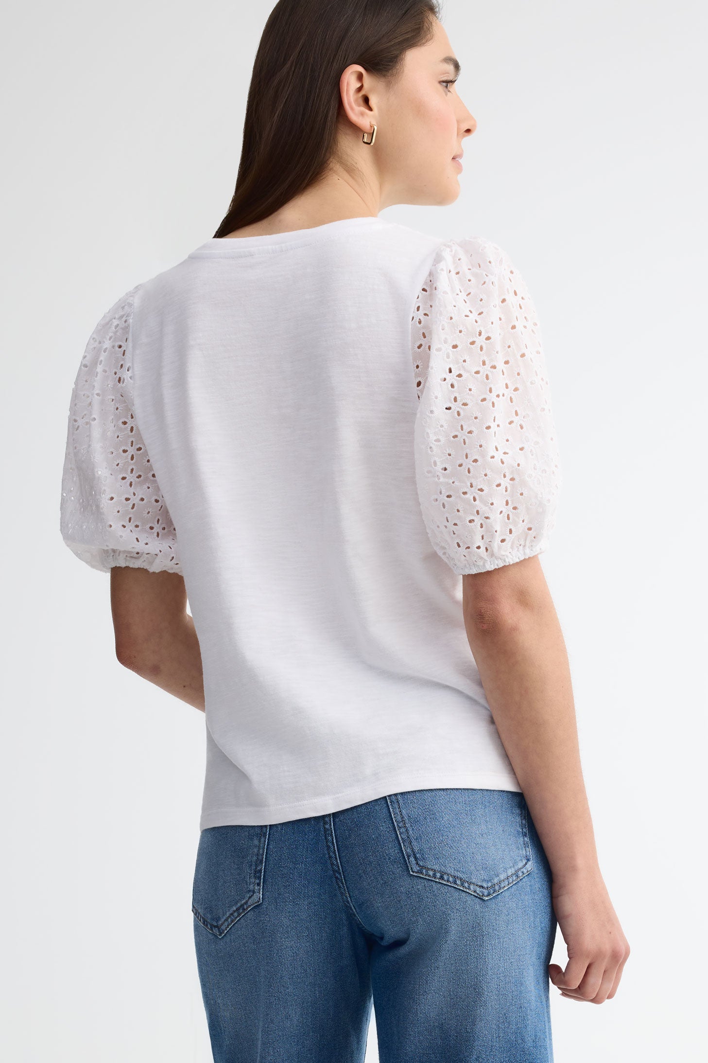 T-shirt manches courtes bouffantes coton - Femme && BLANC
