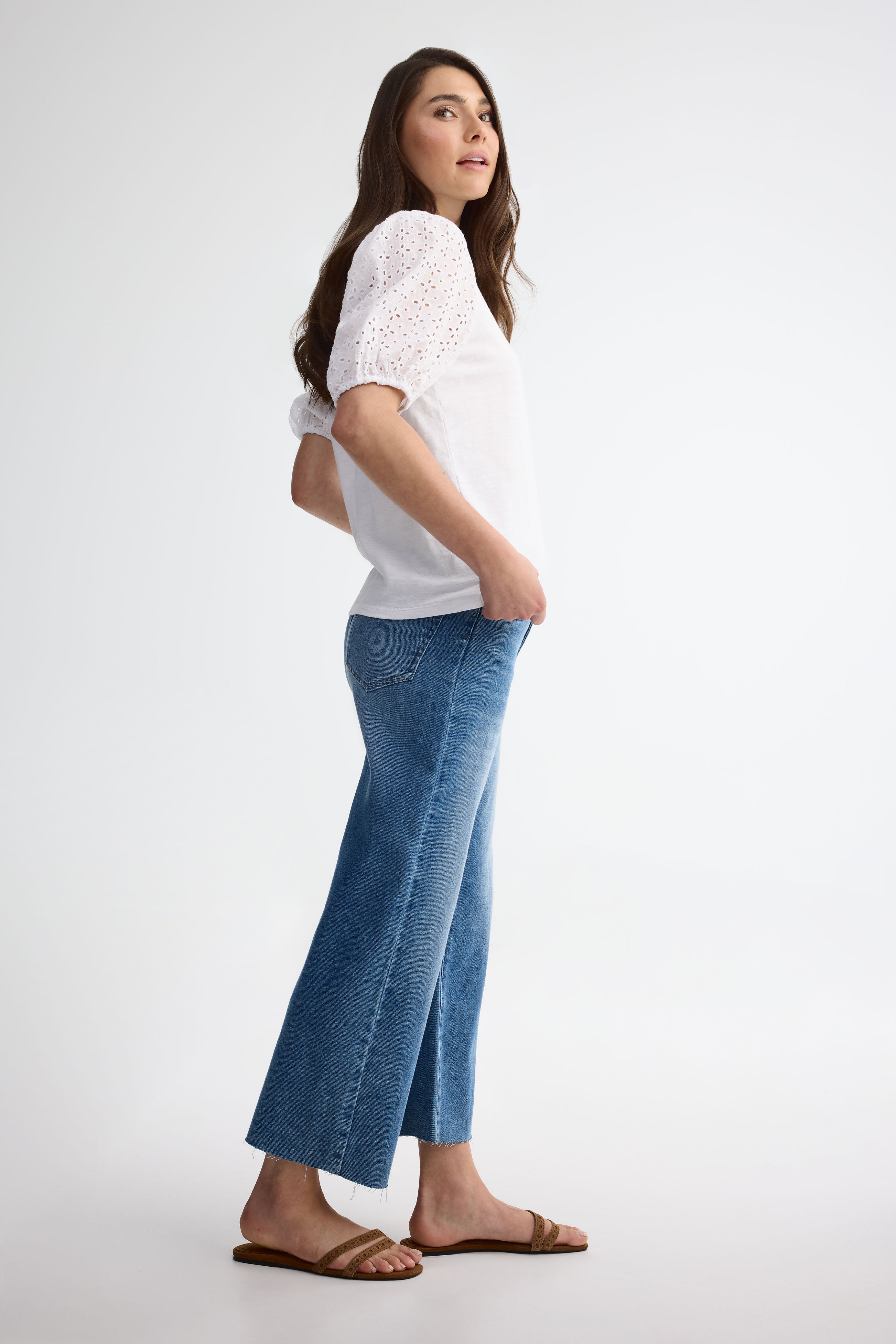 T-shirt manches courtes bouffantes coton - Femme && BLANC