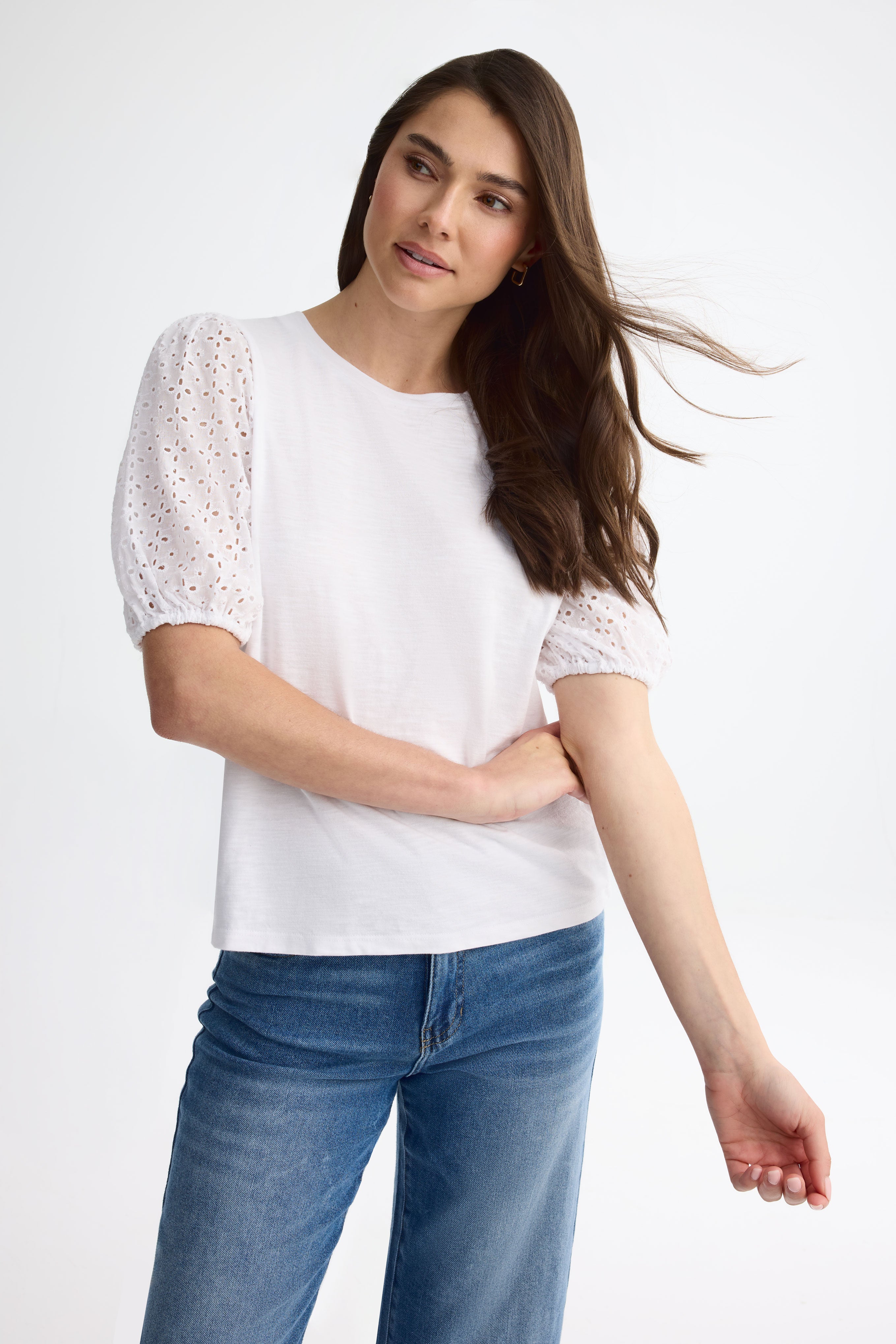 T-shirt manches courtes bouffantes coton - Femme && BLANC