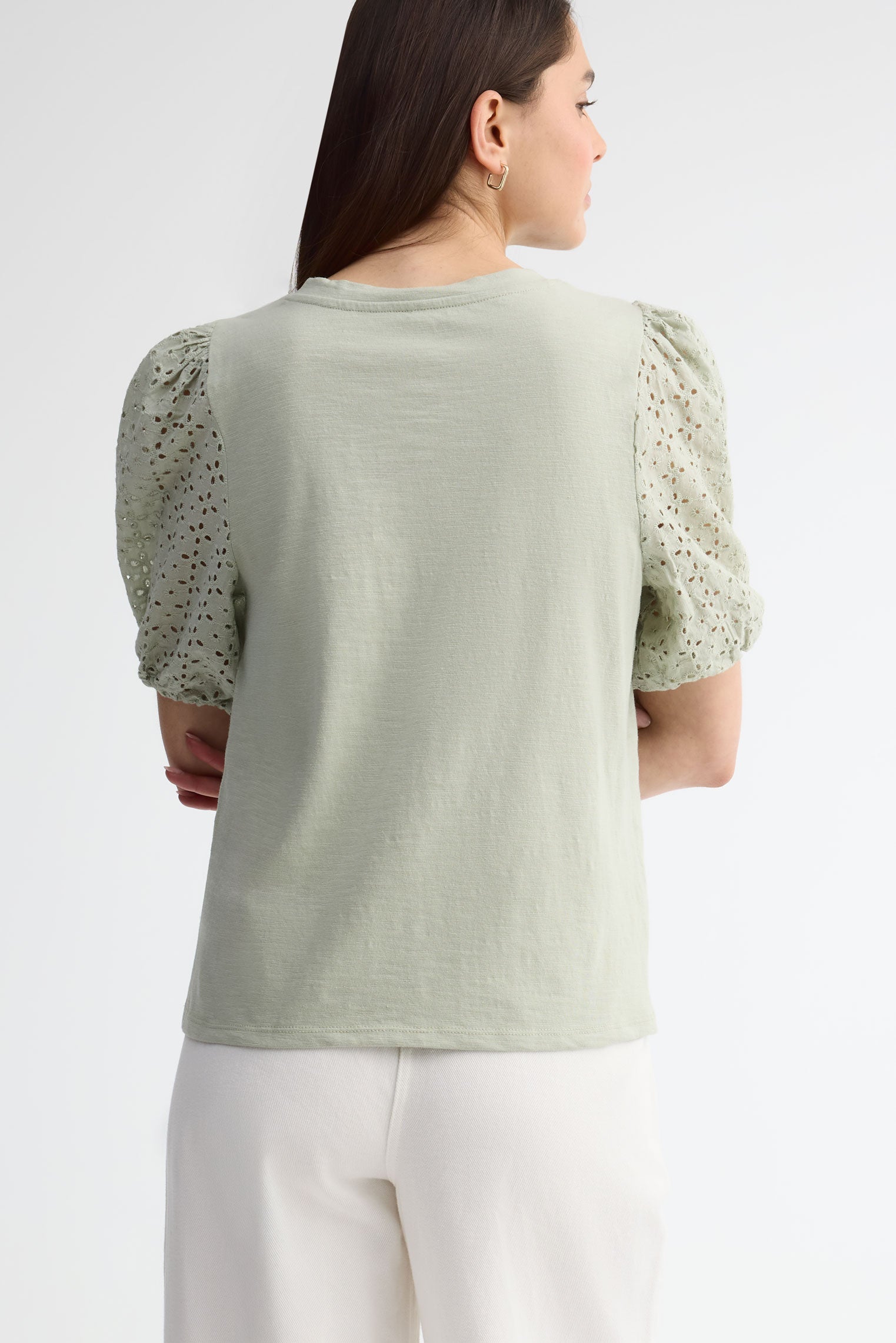 T-shirt manches courtes bouffantes coton - Femme && VERT