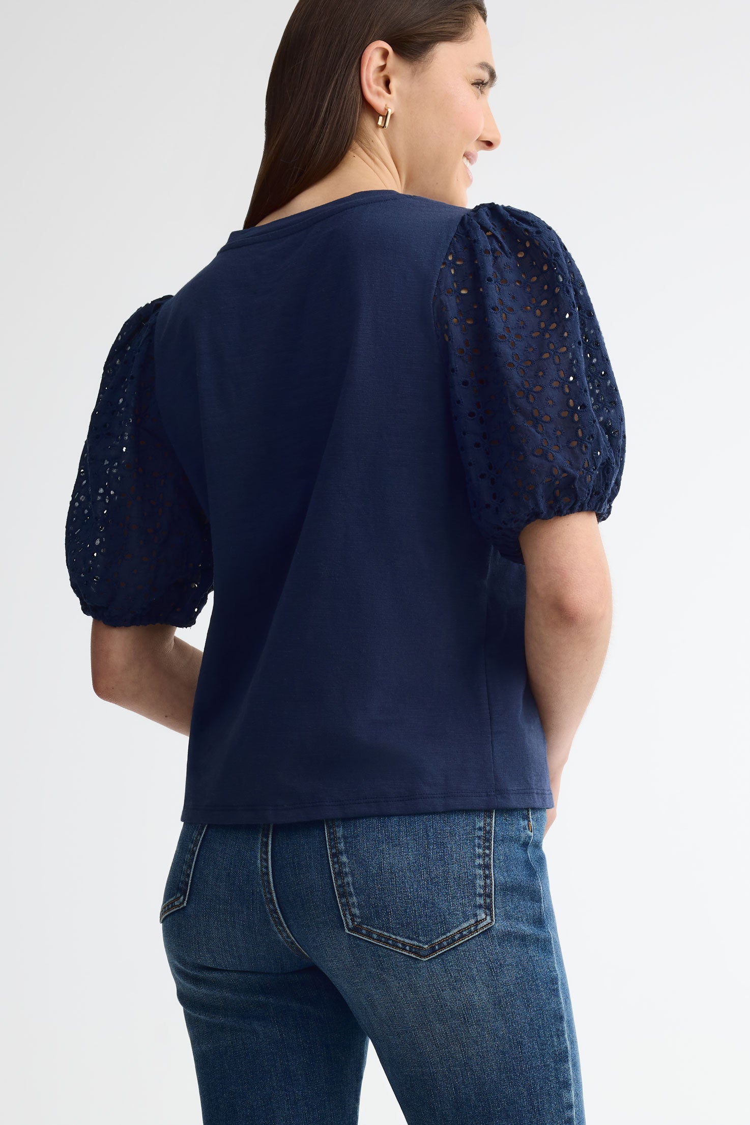 T-shirt manches courtes bouffantes coton - Femme && MARIN