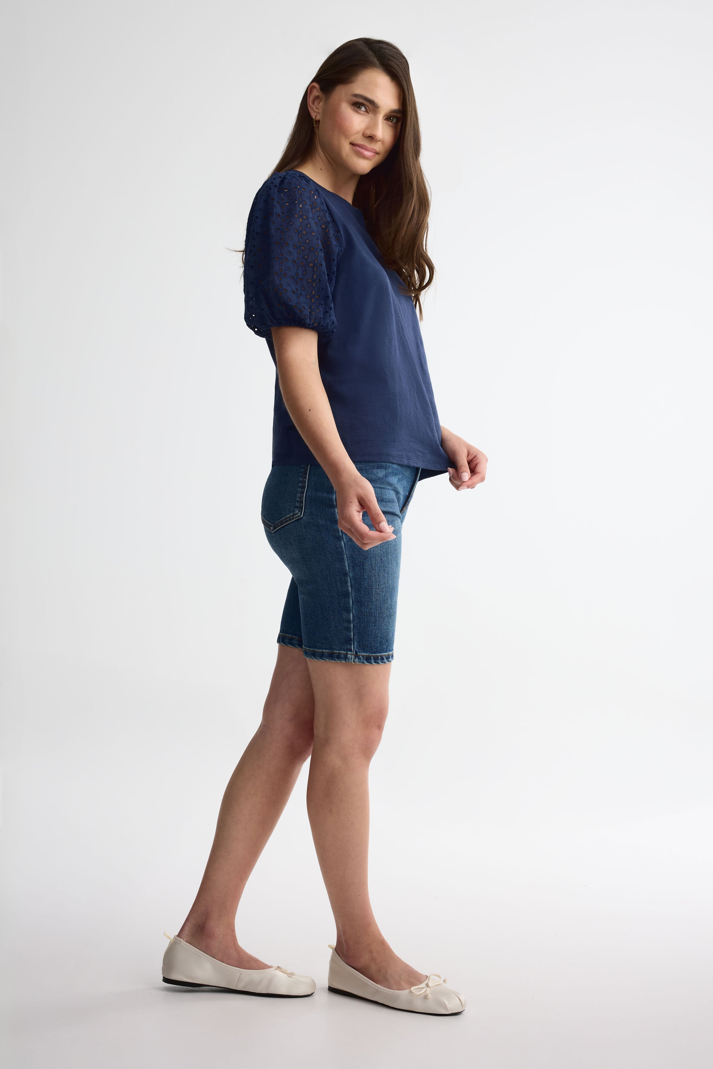 T-shirt manches courtes bouffantes coton - Femme && MARIN