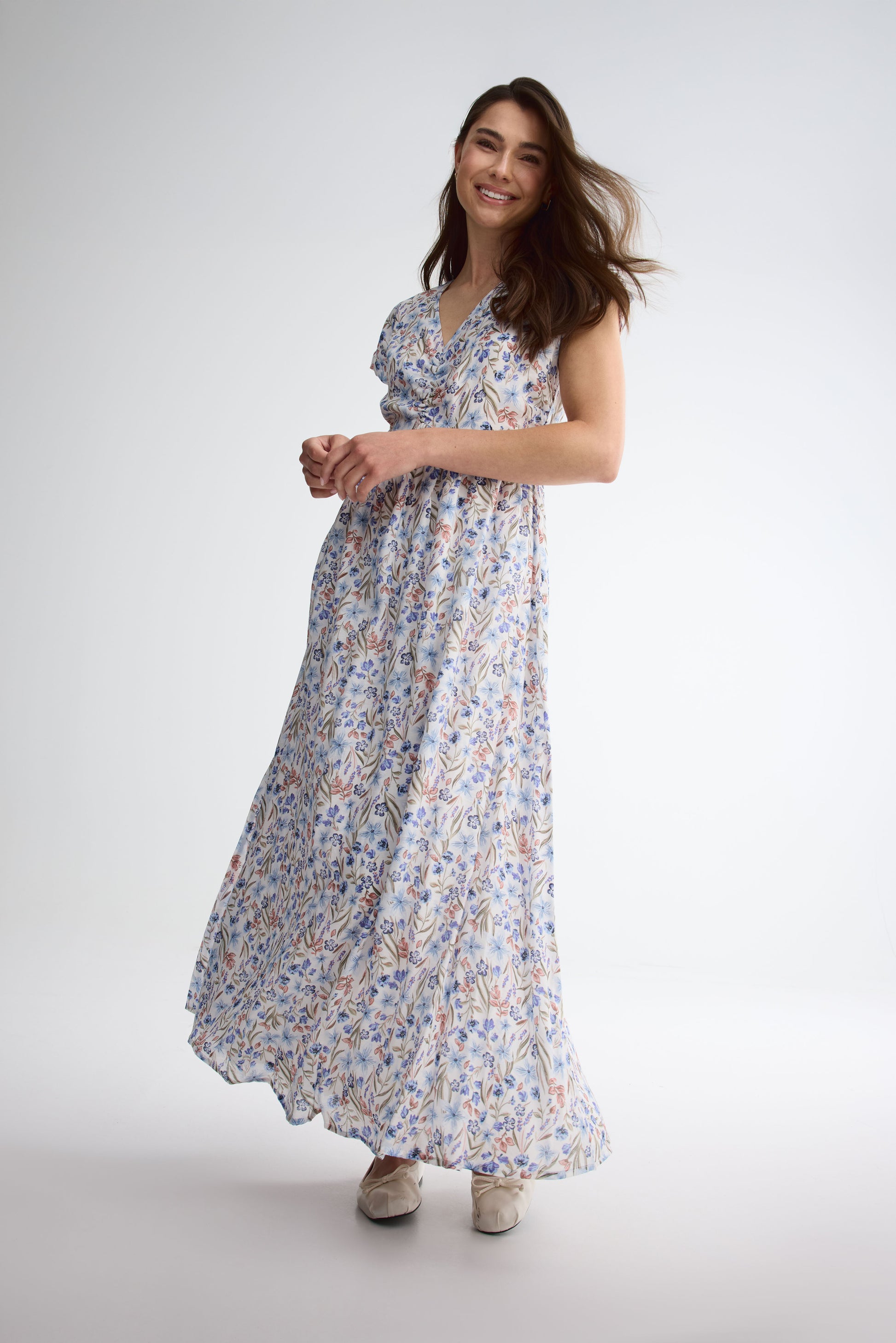 Robe manches courtes imprimée - Femme && BLEU MULTI