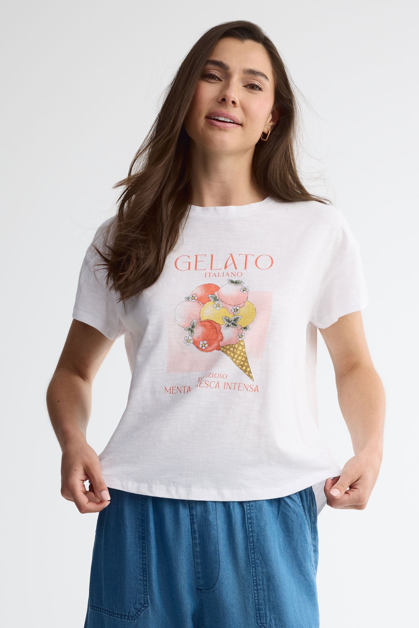 T-shirt col rond coupe ample - Femme && BLANC